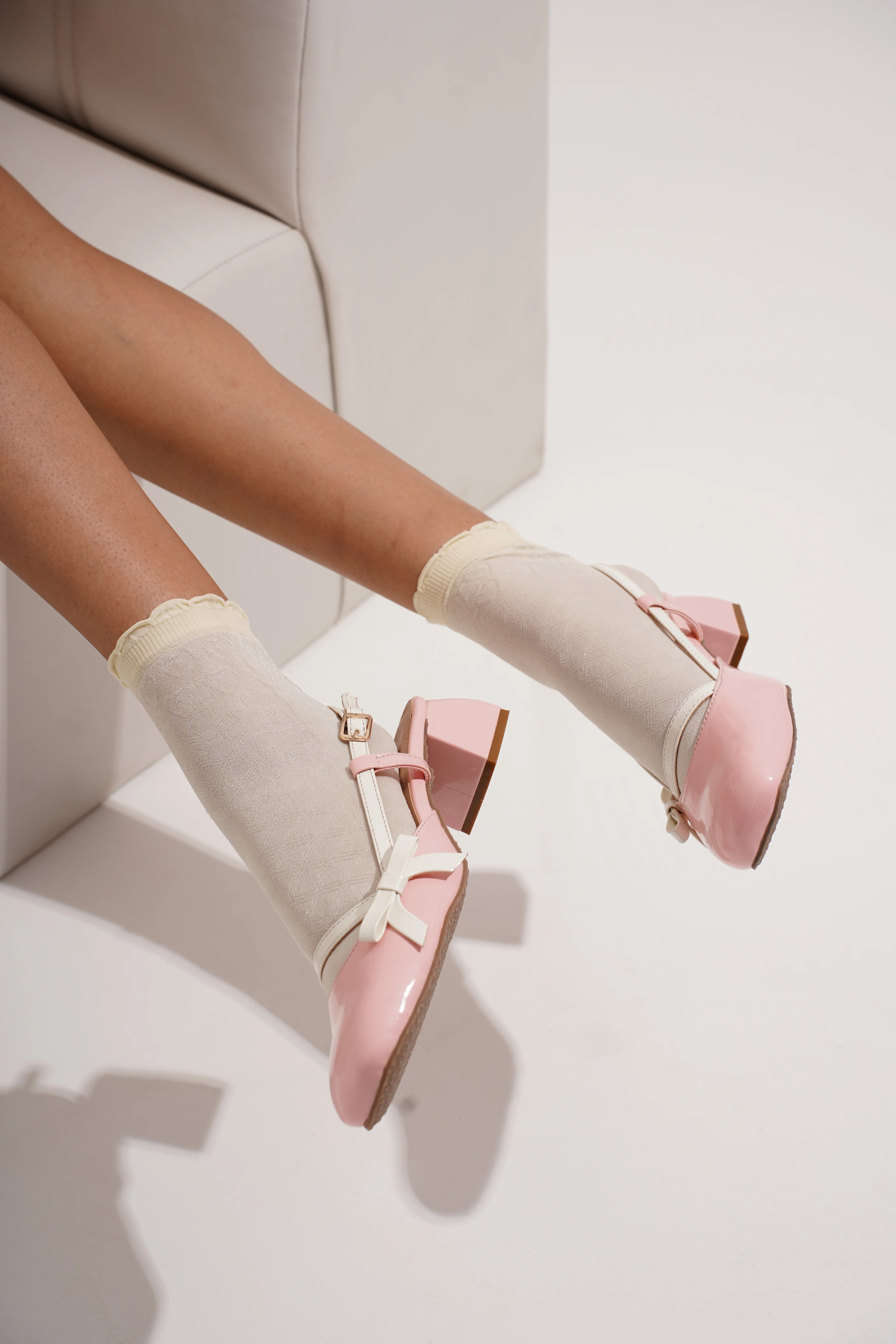 Glossy Buckle Strap Mary Jane Heels with Bow Detail - Image 6