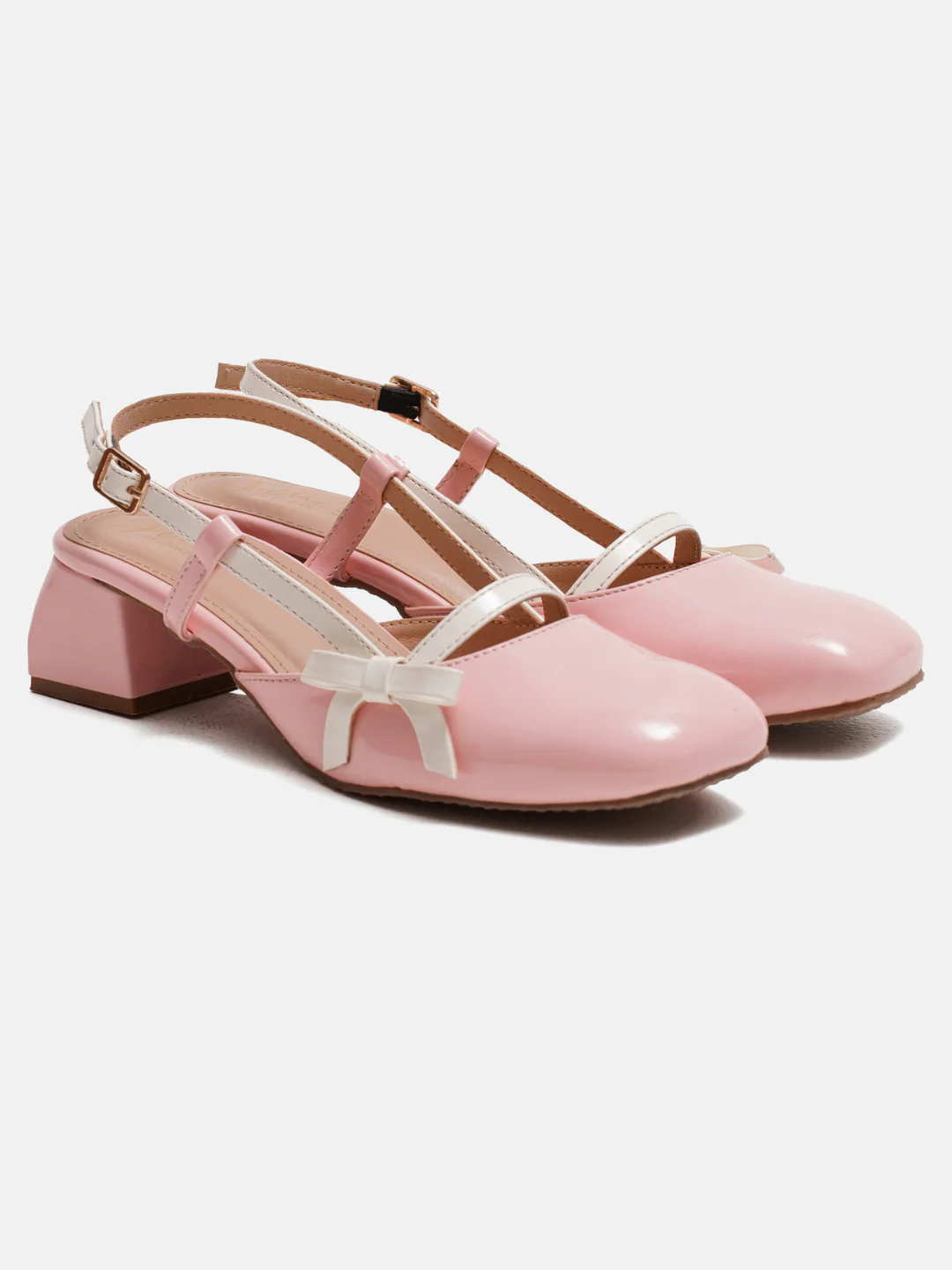 Glossy Buckle Strap Mary Jane Heels with Bow Detail - Image 13