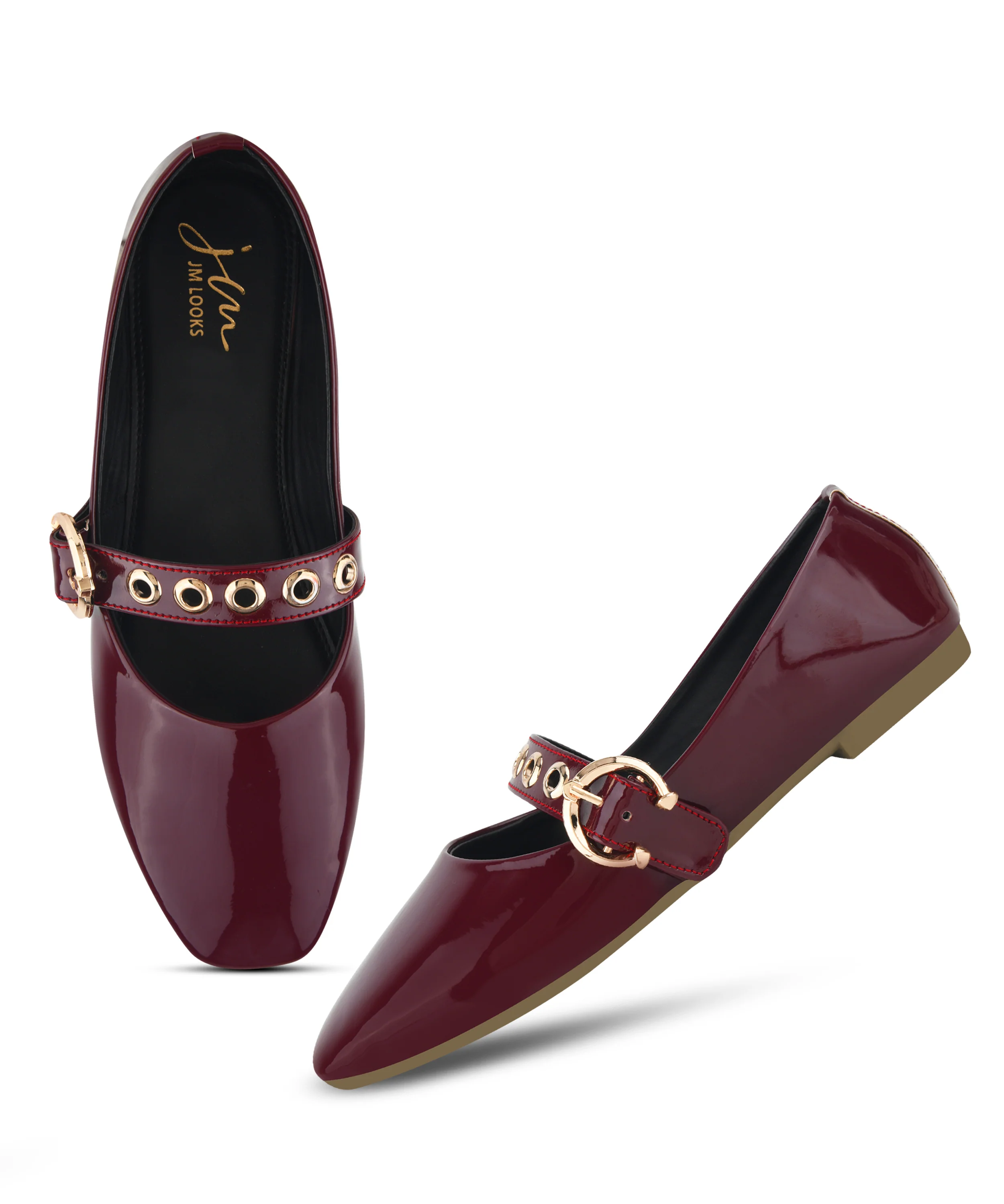 Glossy Chain-Detail Ballet Loafers - Image 5