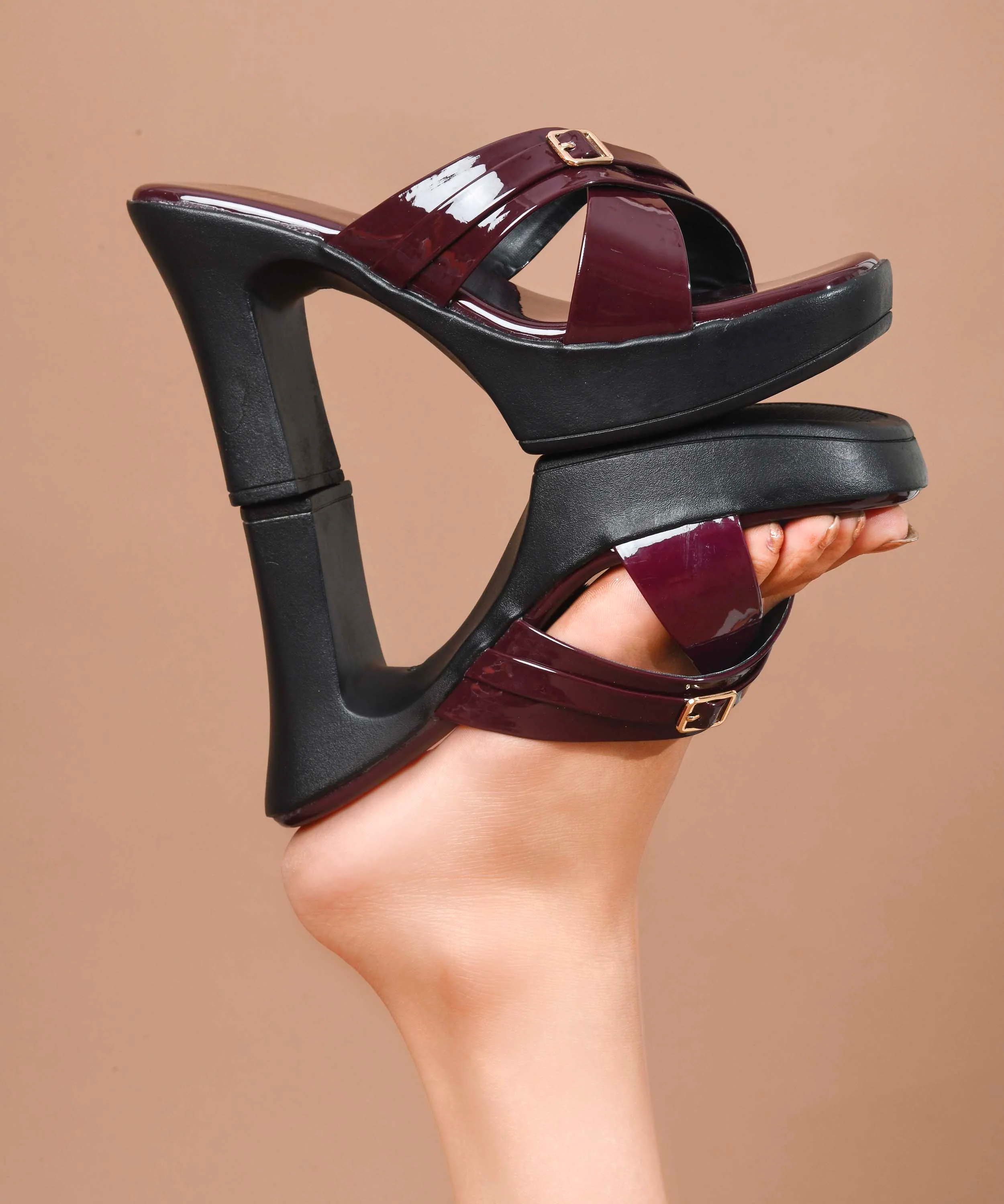 Glossy Cross-Strap Block Heels - Image 15