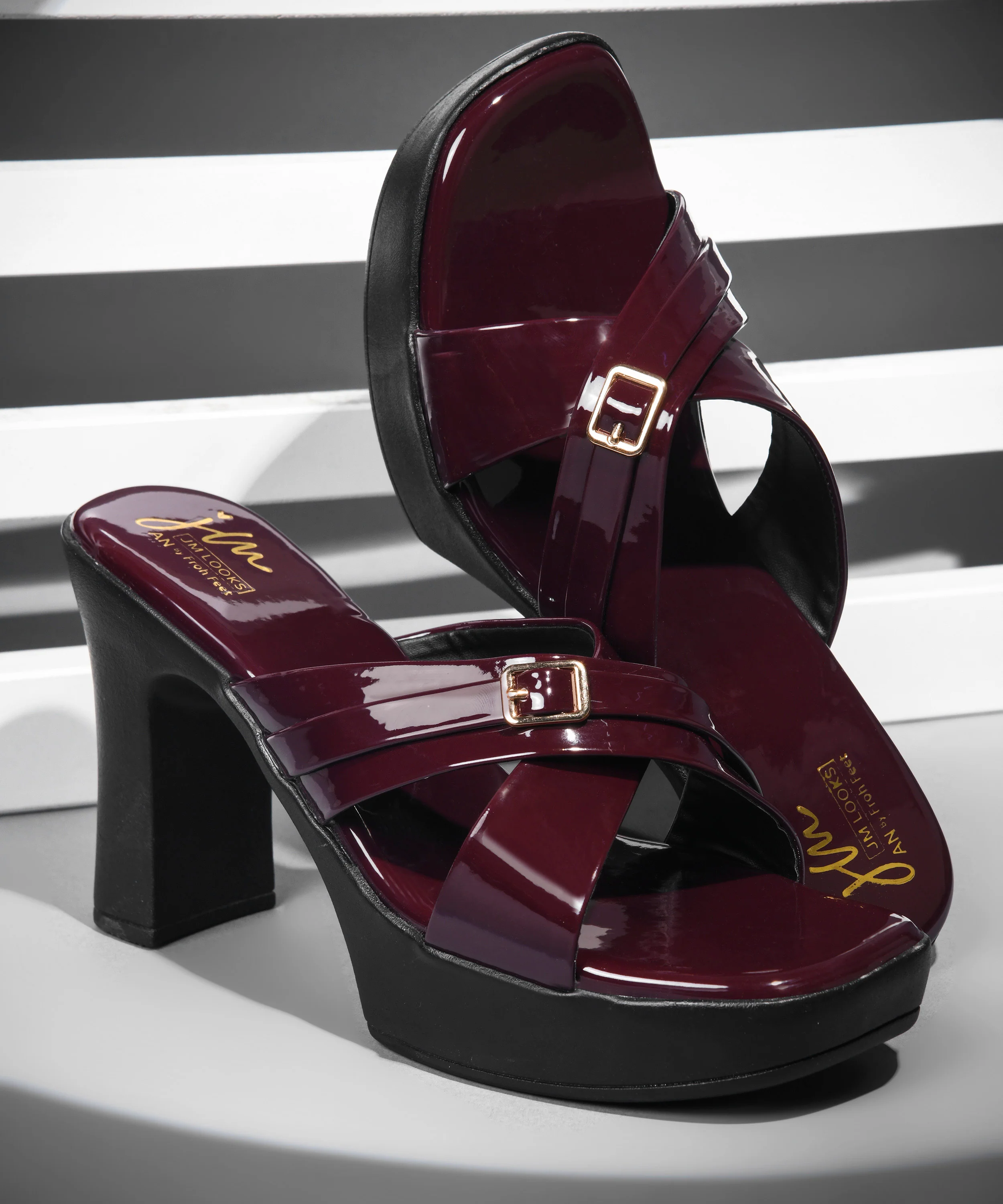 Glossy Cross-Strap Block Heels - Image 16