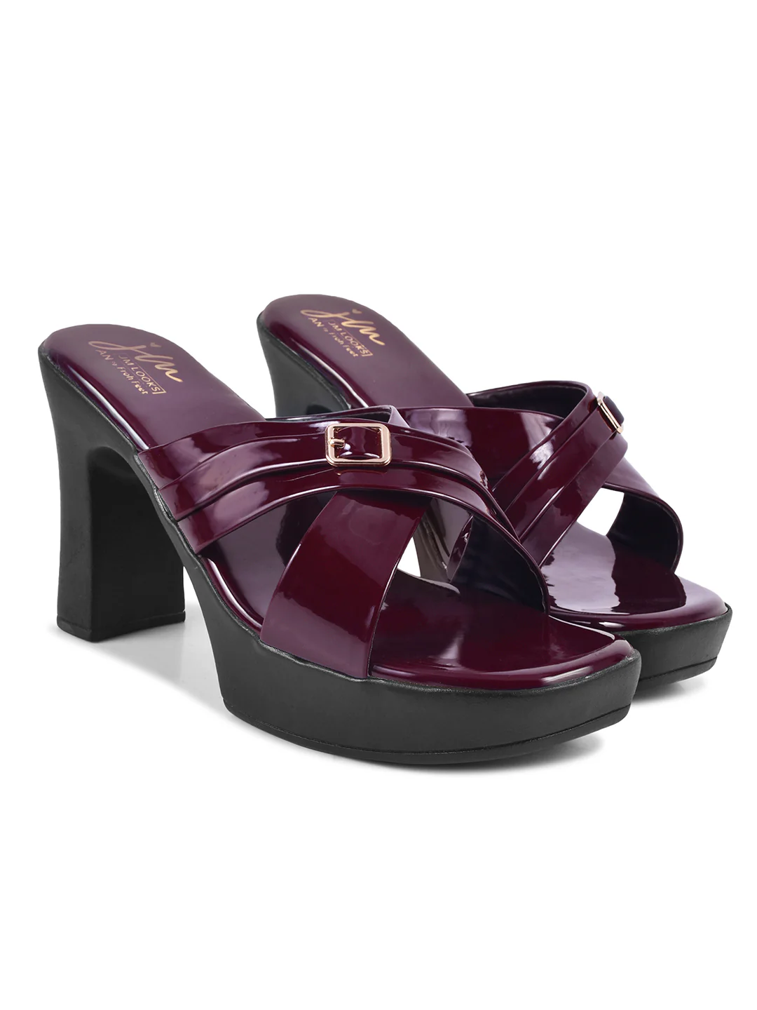 Glossy Cross-Strap Block Heels - Image 17