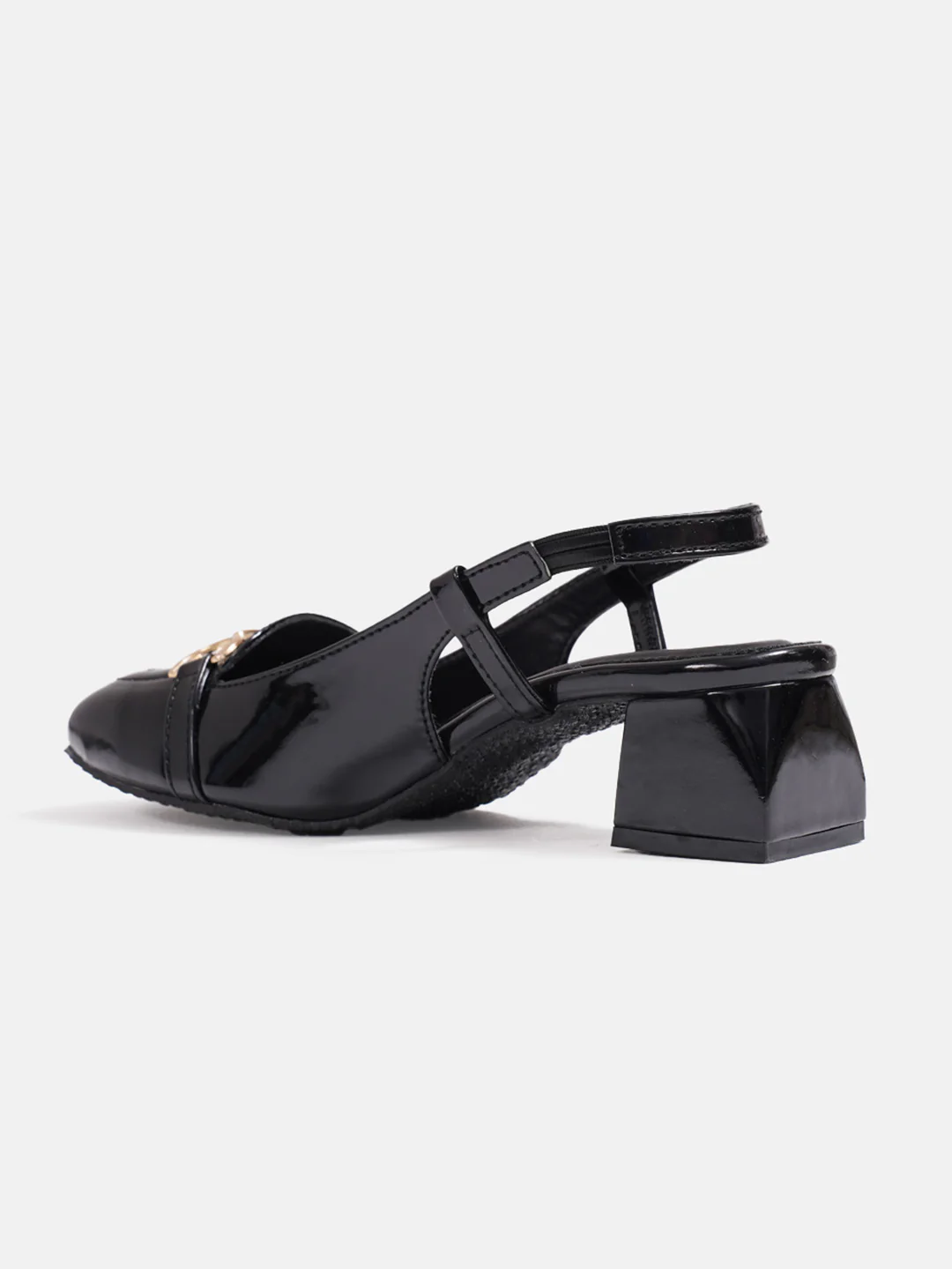 Glossy Gold Chain Slingback Loafers with Block Heel - Image 11