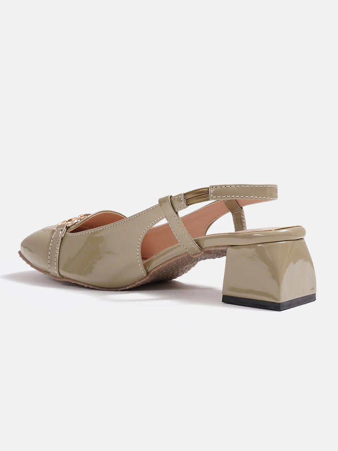 Glossy Gold Chain Slingback Loafers with Block Heel - Image 17