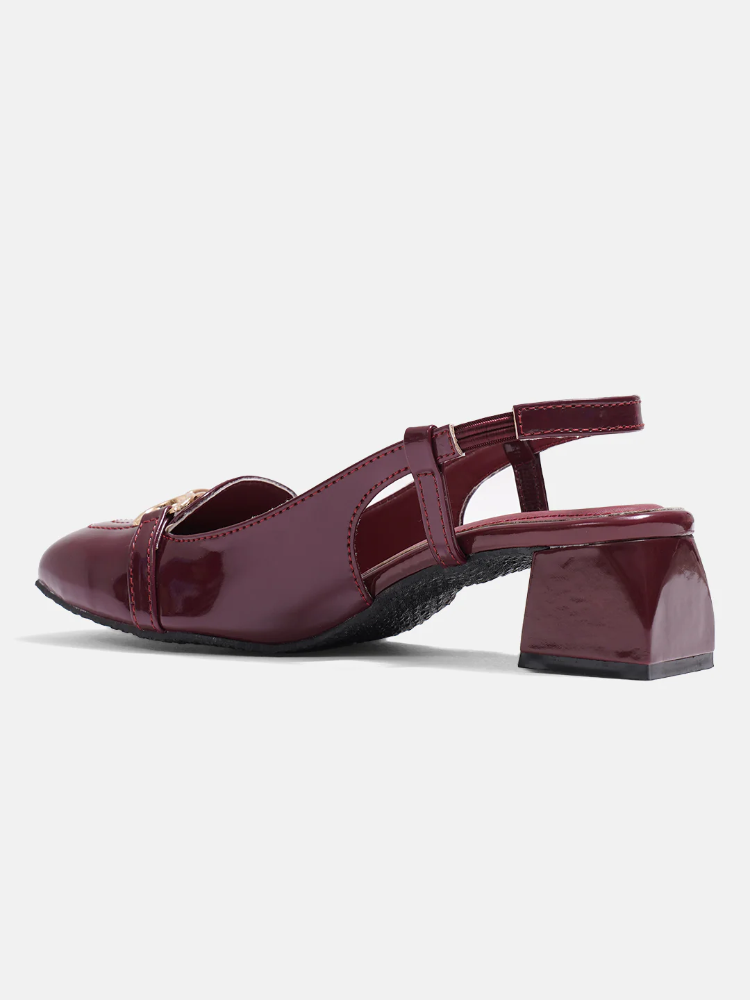 Glossy Gold Chain Slingback Loafers with Block Heel - Image 4