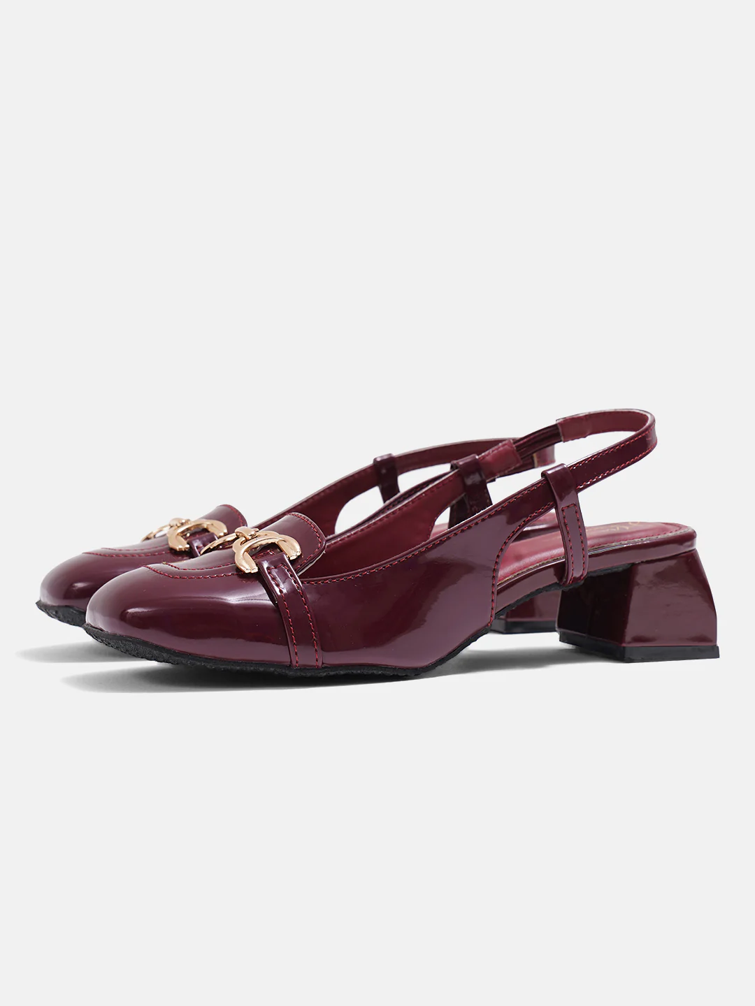 Glossy Gold Chain Slingback Loafers with Block Heel - Image 5