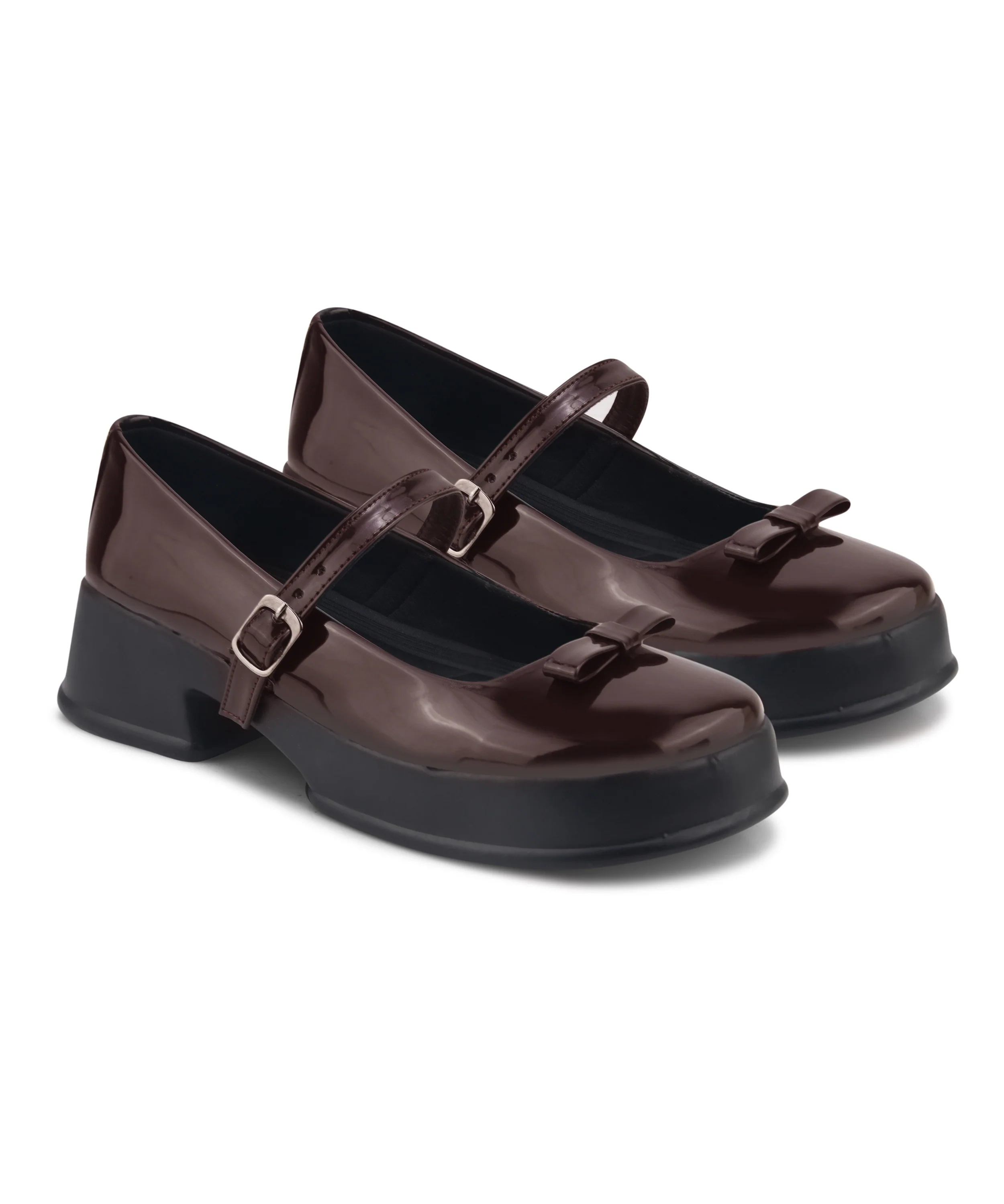 Glossy Mary Jane Platform Shoes with Buckle Strap and Bow Detail - Image 12