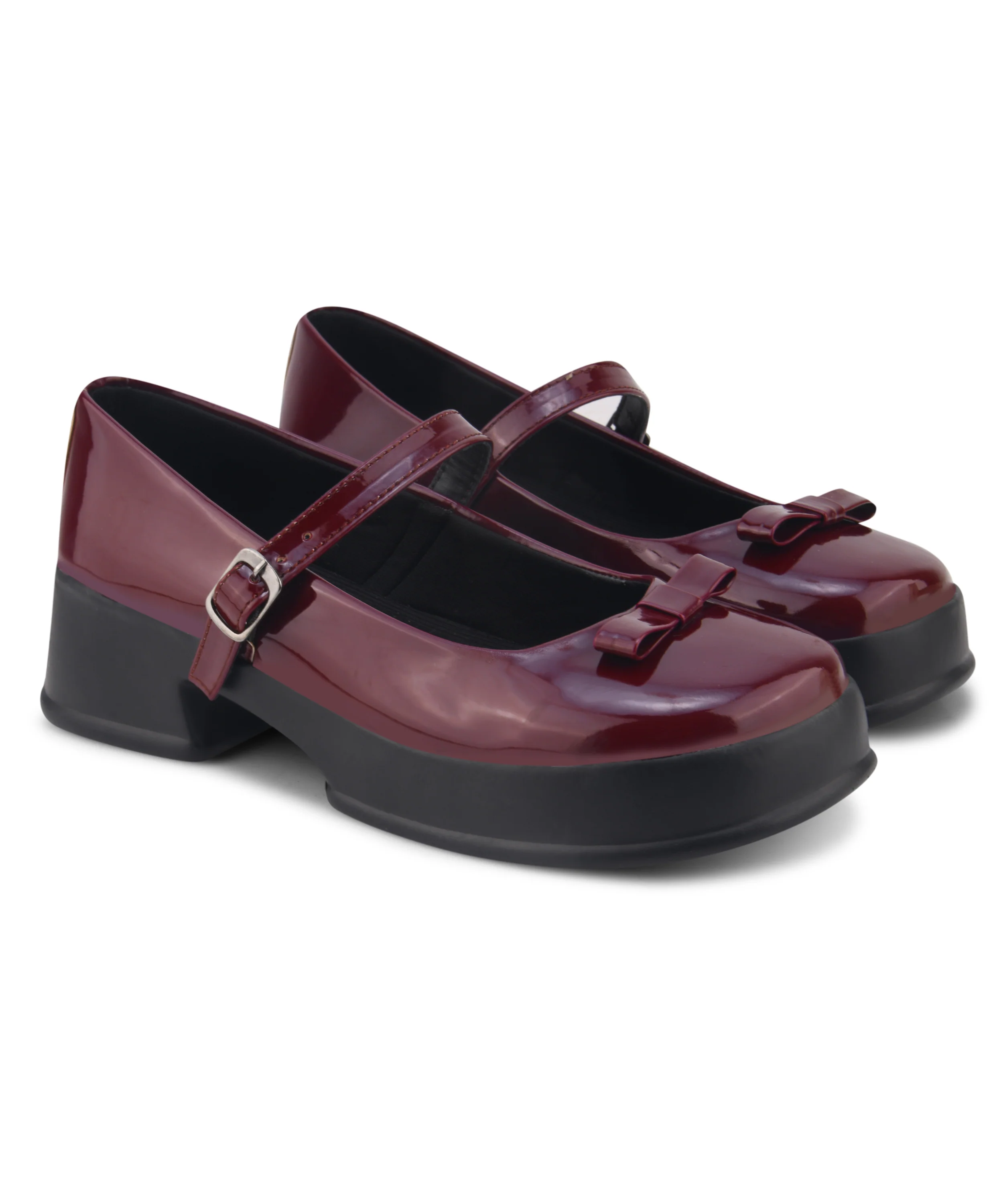 Glossy Mary Jane Platform Shoes with Buckle Strap and Bow Detail - Image 17