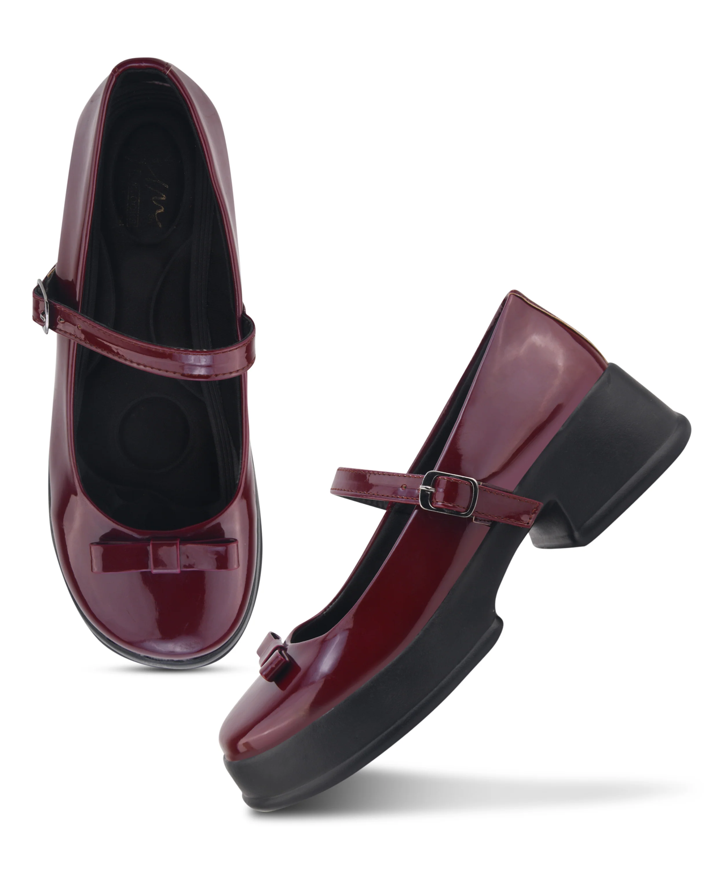 Glossy Mary Jane Platform Shoes with Buckle Strap and Bow Detail - Image 18