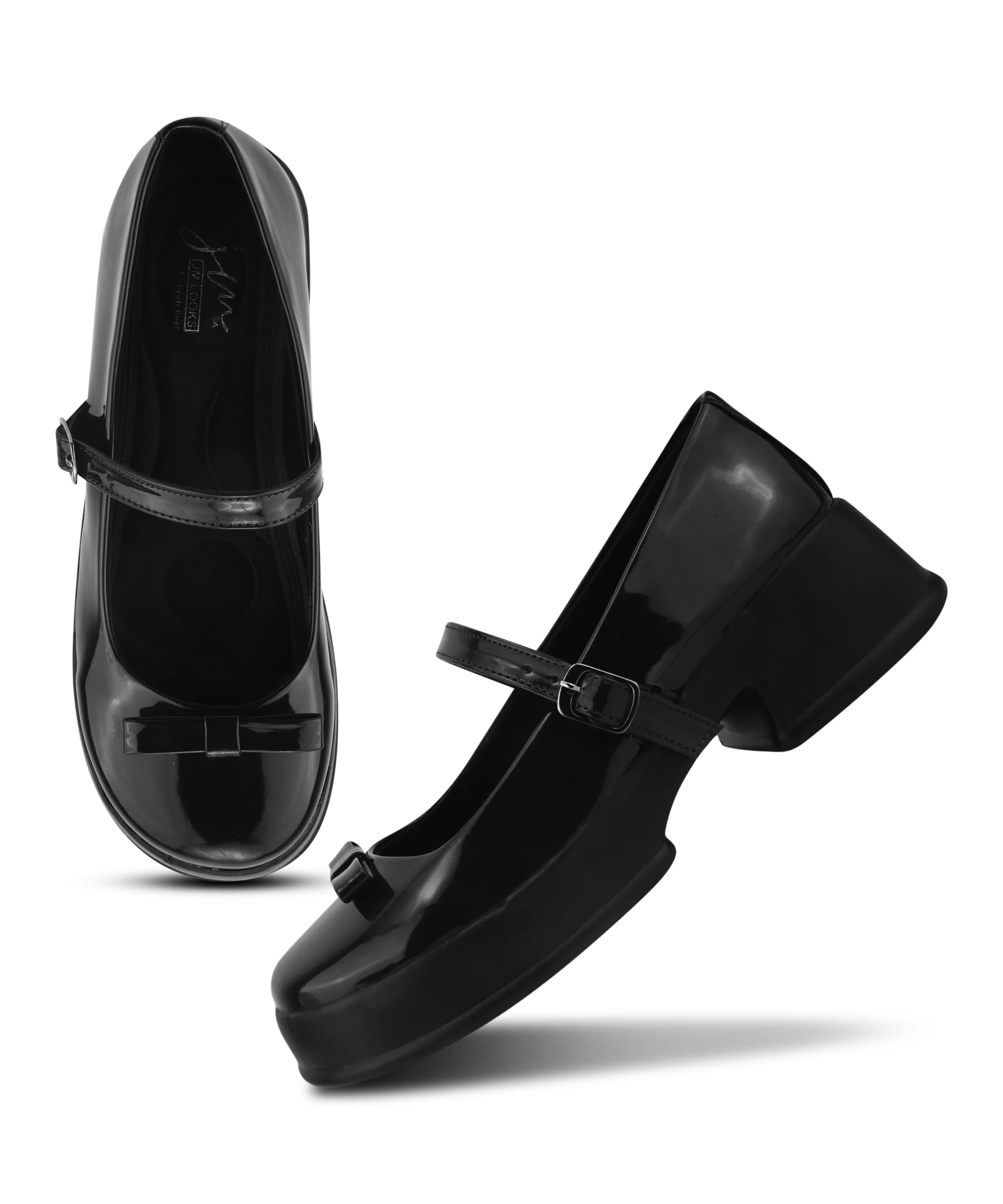 Glossy Mary Jane Platform Shoes with Buckle Strap and Bow Detail - Image 5