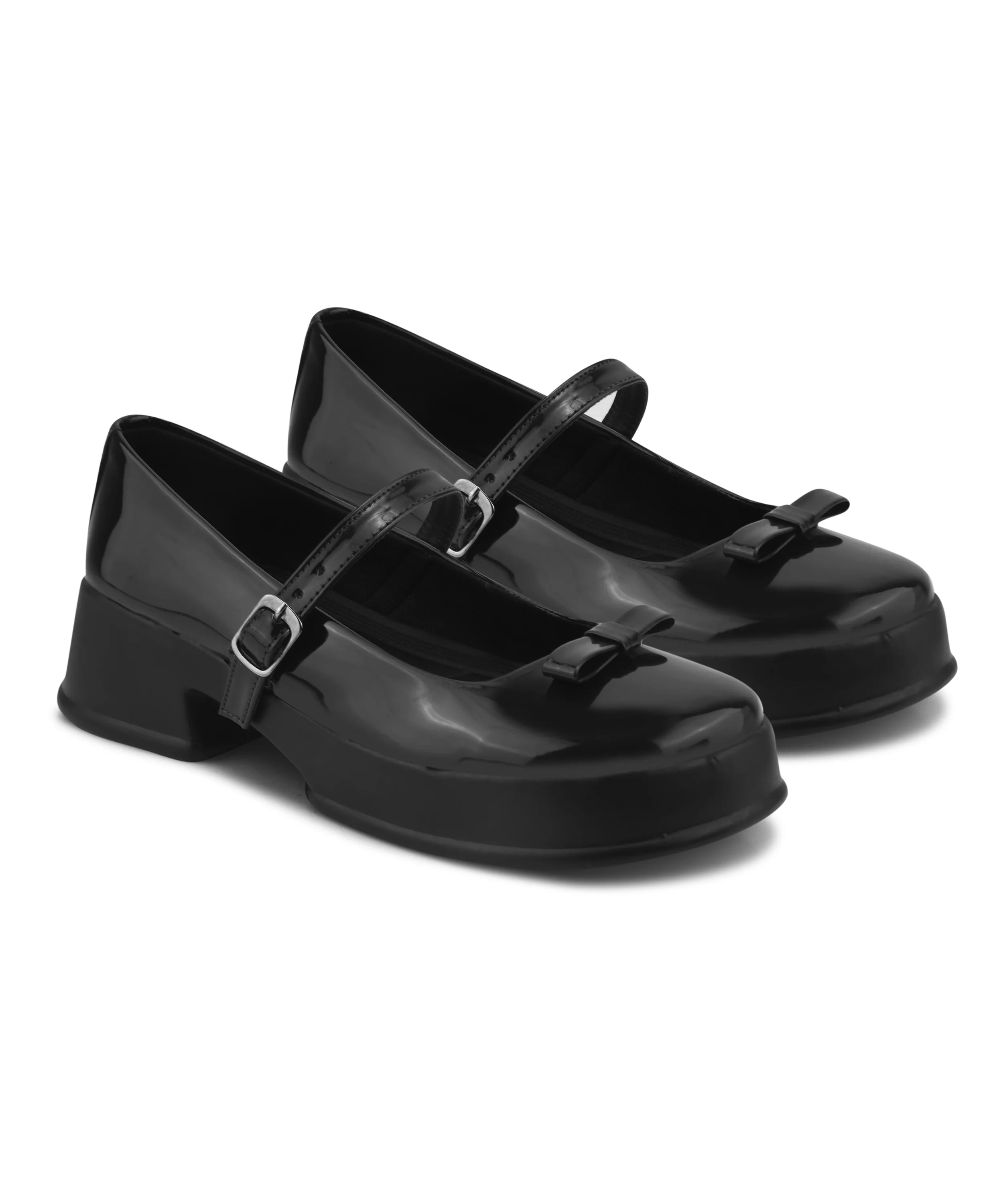Glossy Mary Jane Platform Shoes with Buckle Strap and Bow Detail - Image 6