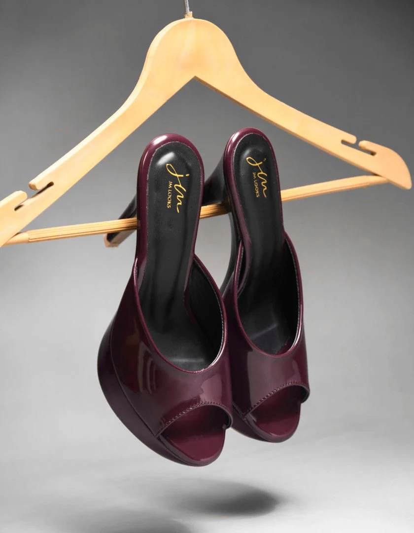JM Looks Patent Peep Toe Platform Mules
