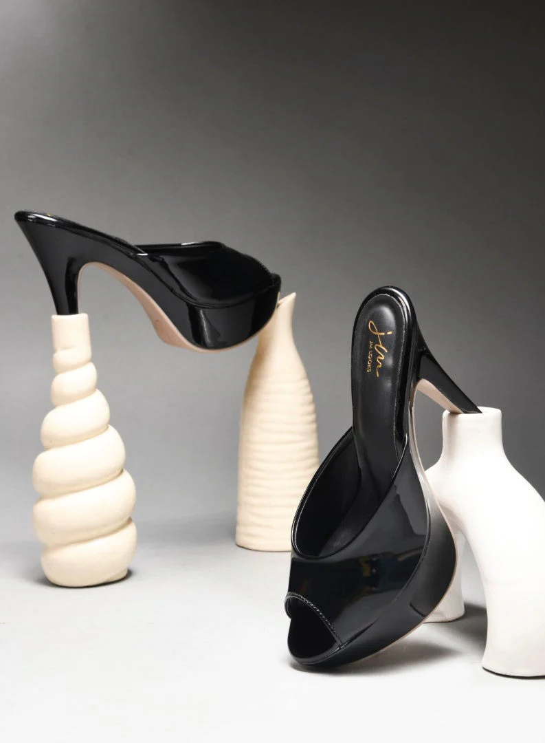 JM Looks Patent Peep Toe Platform Mules - Image 8