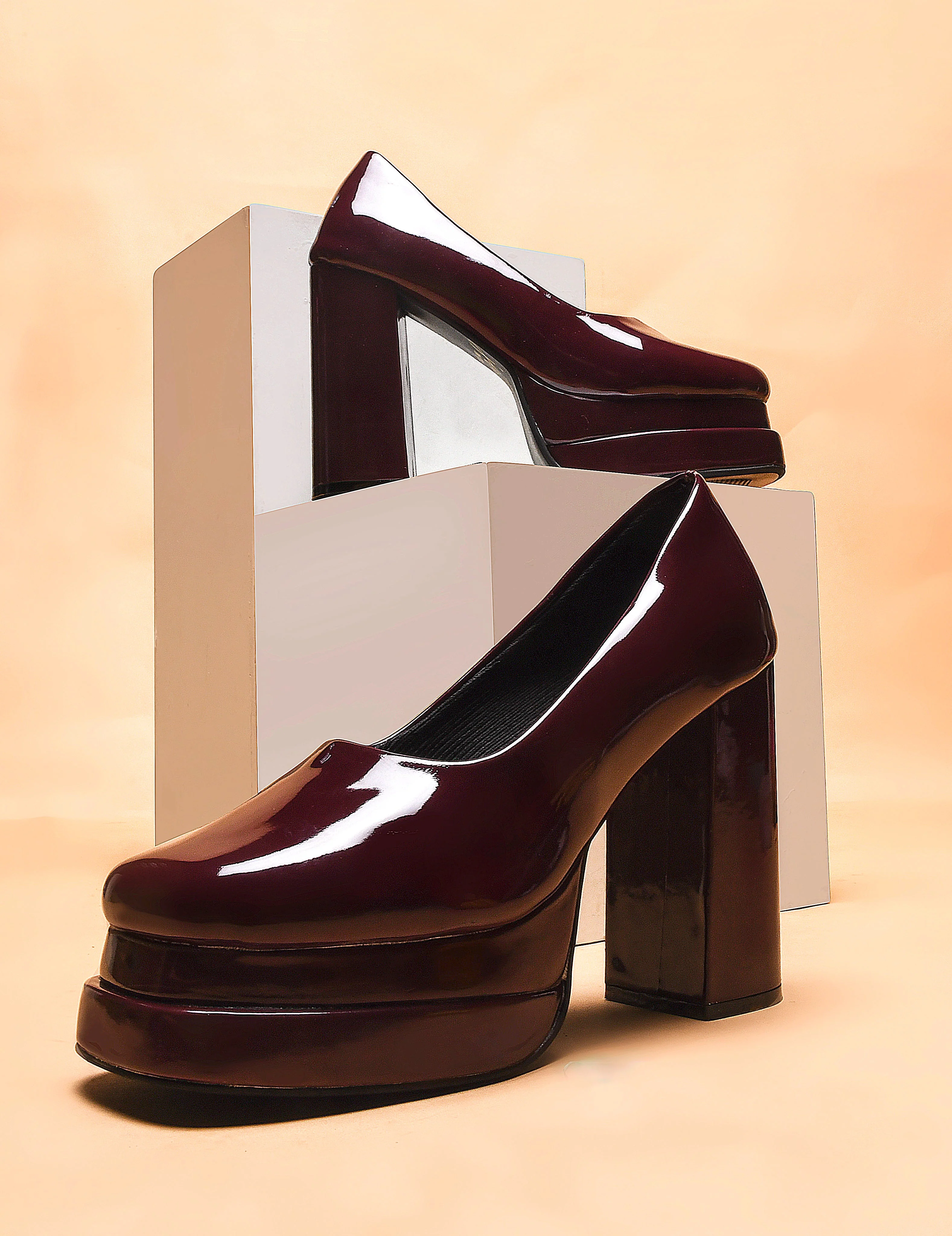 Glossy Platform High Block Heels - Image 2