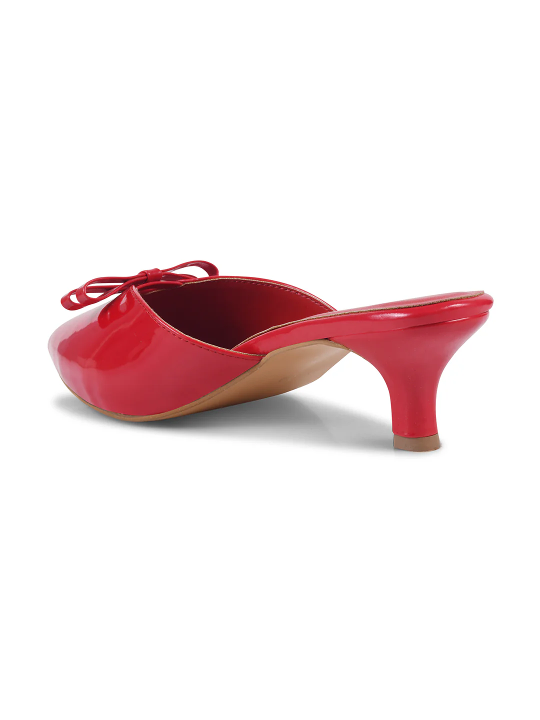 Glossy Pointed Toe Kitten Heel Mules with Double Bow - Image 12