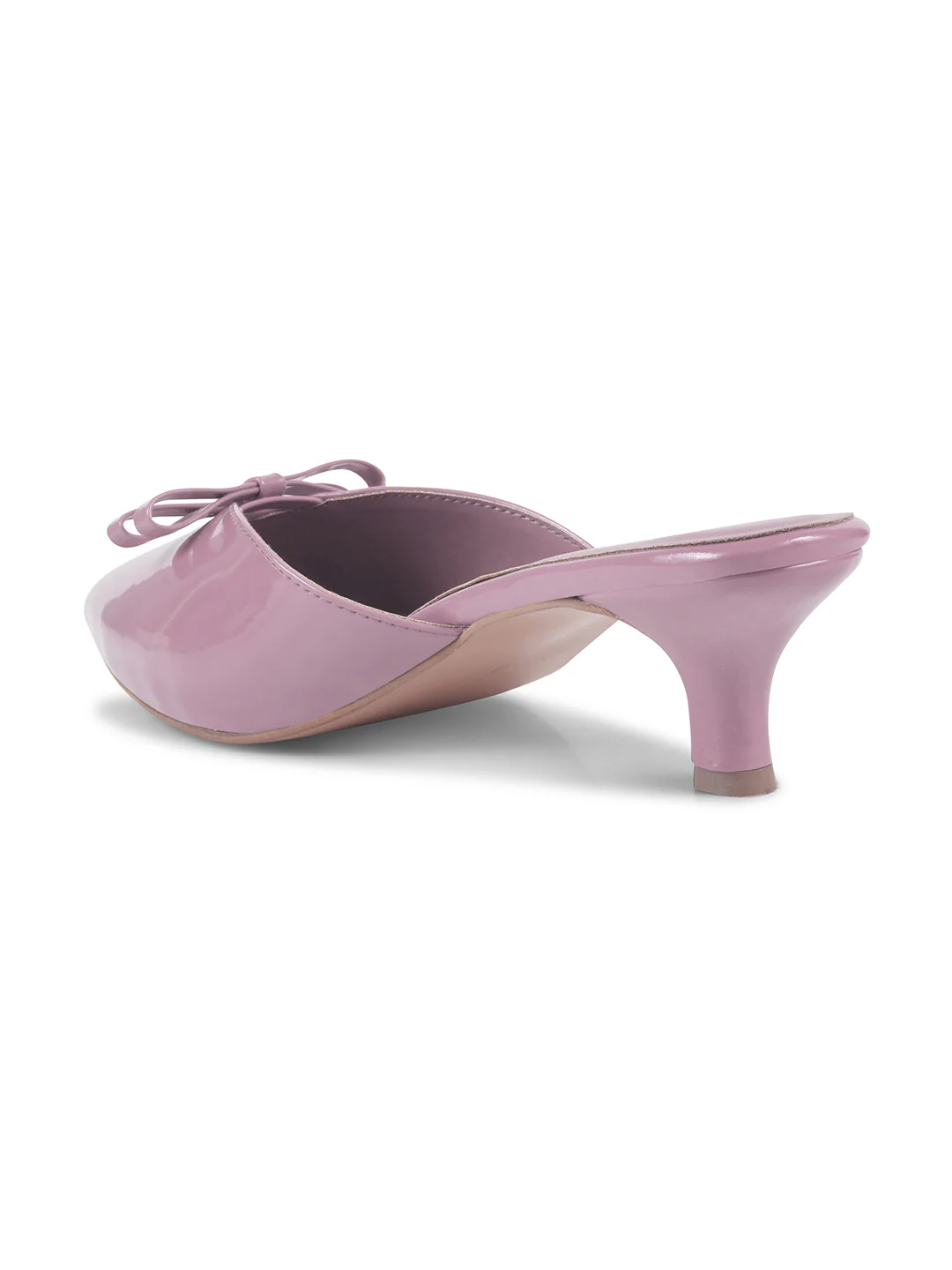 Glossy Pointed Toe Kitten Heel Mules with Double Bow - Image 18