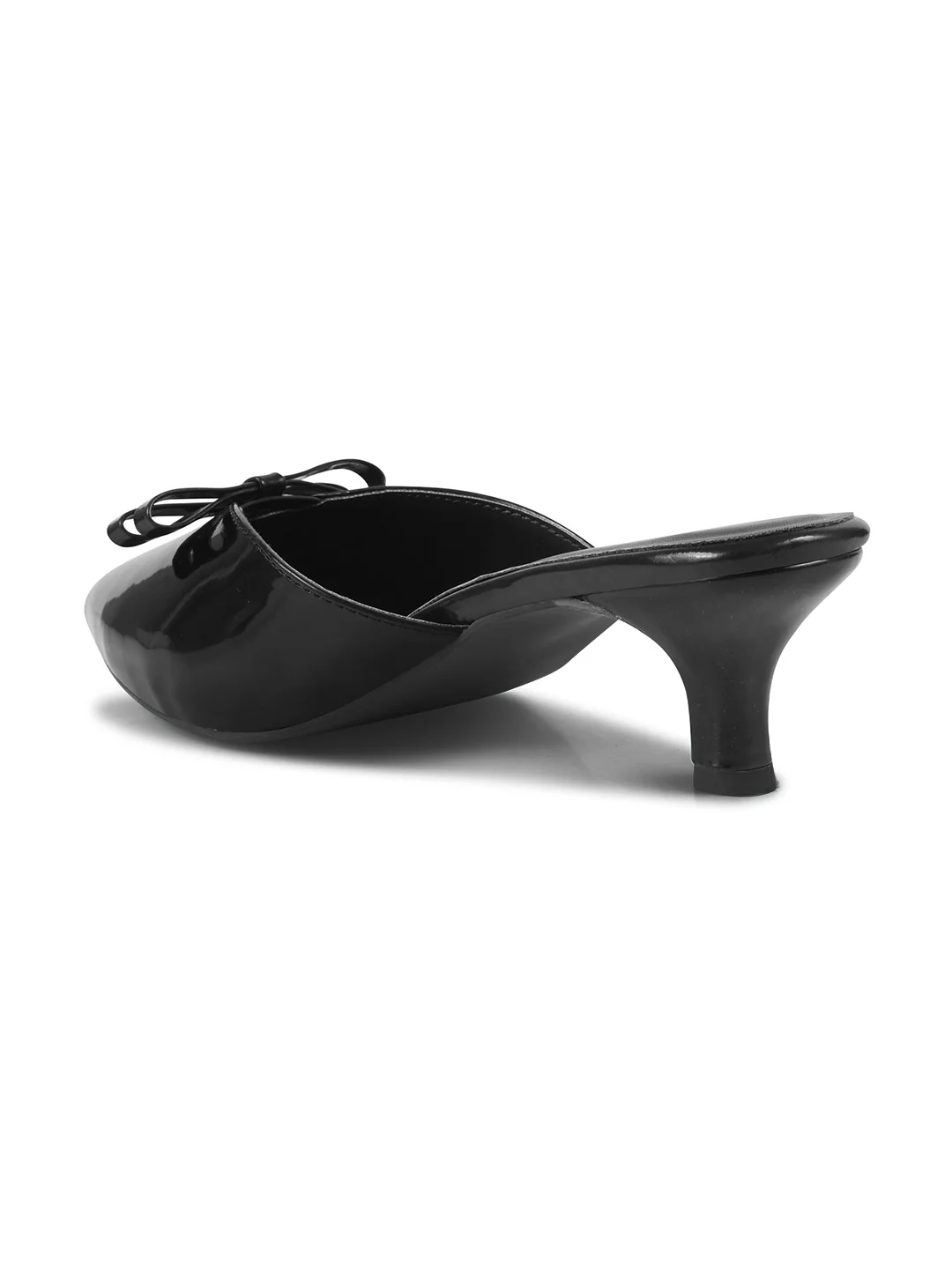 Glossy Pointed Toe Kitten Heel Mules with Double Bow - Image 6