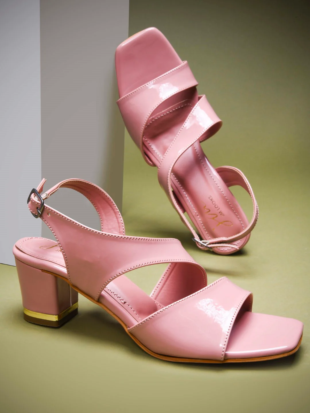 Glossy Slingback Block Heel Sandals with Open Toe - Image 13