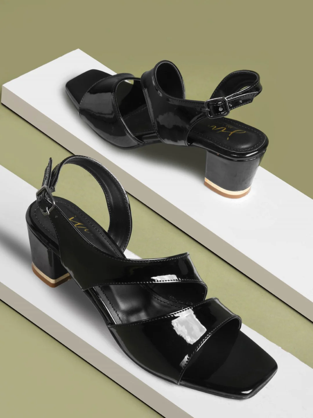 Glossy Slingback Block Heel Sandals with Open Toe - Image 4