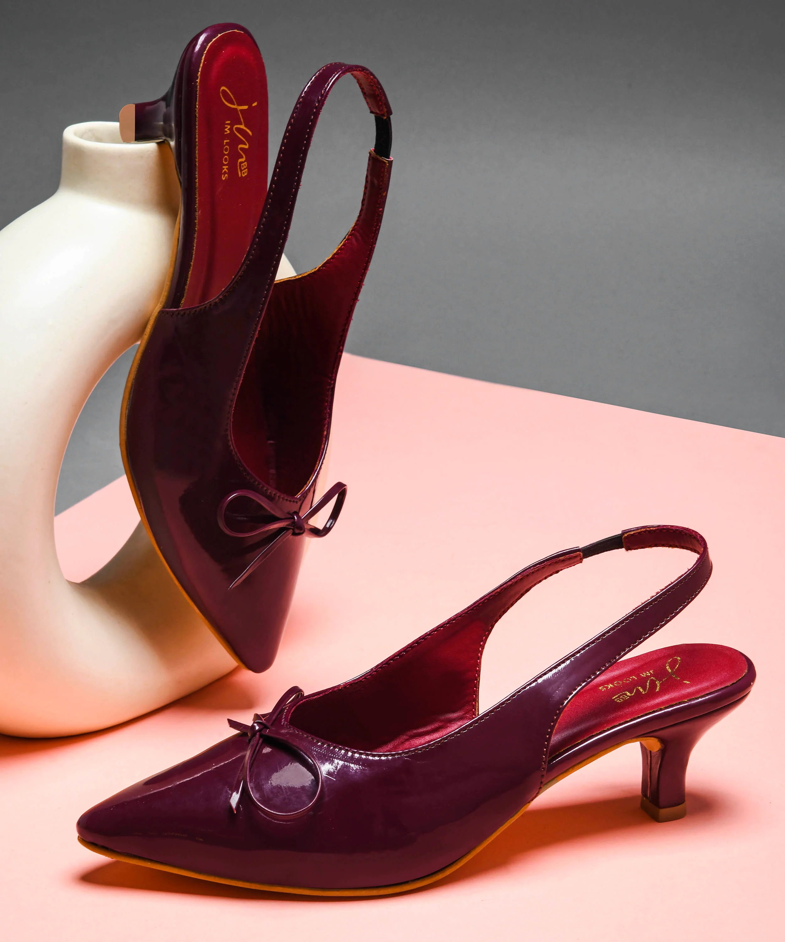 Glossy Slingback Kitten Heel with Bow - Image 16