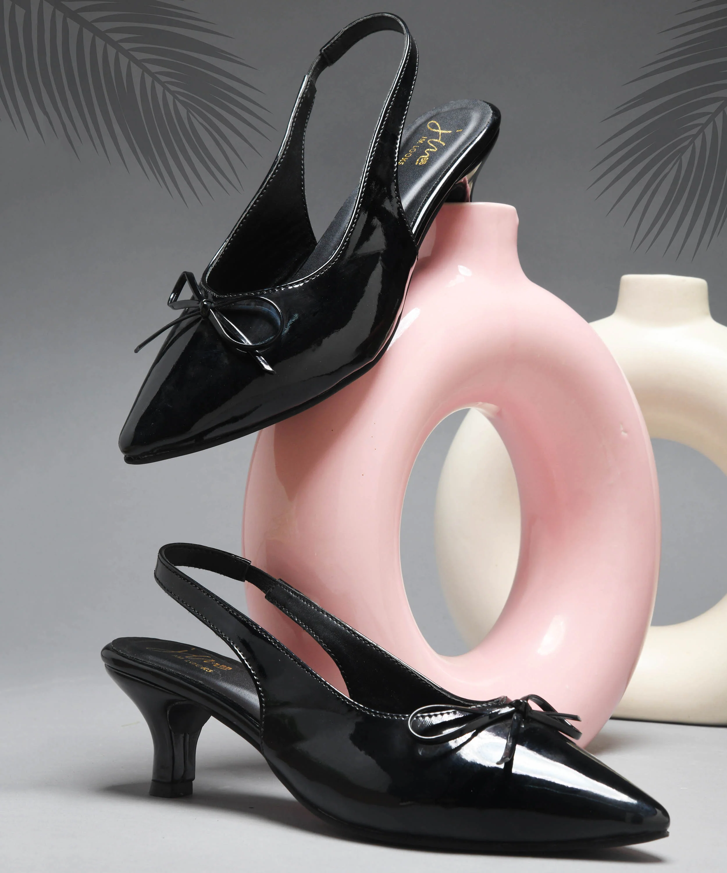Glossy Slingback Kitten Heel with Bow - Image 2