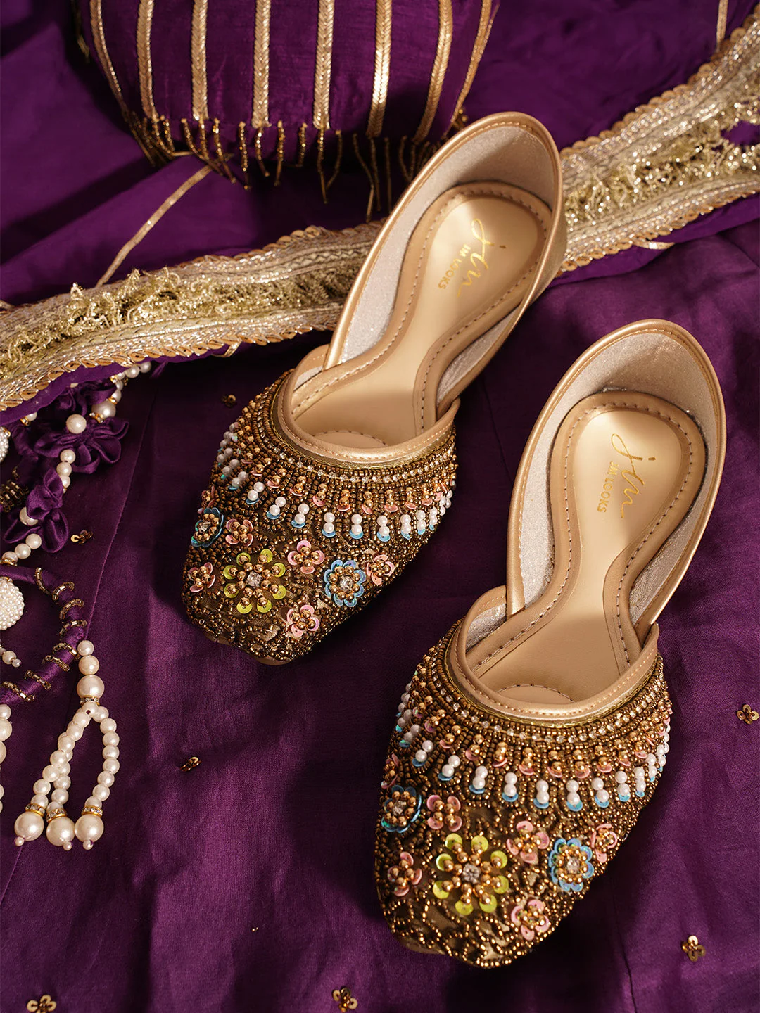 JM Looks Floral Motif Embellished Jutti - Image 2