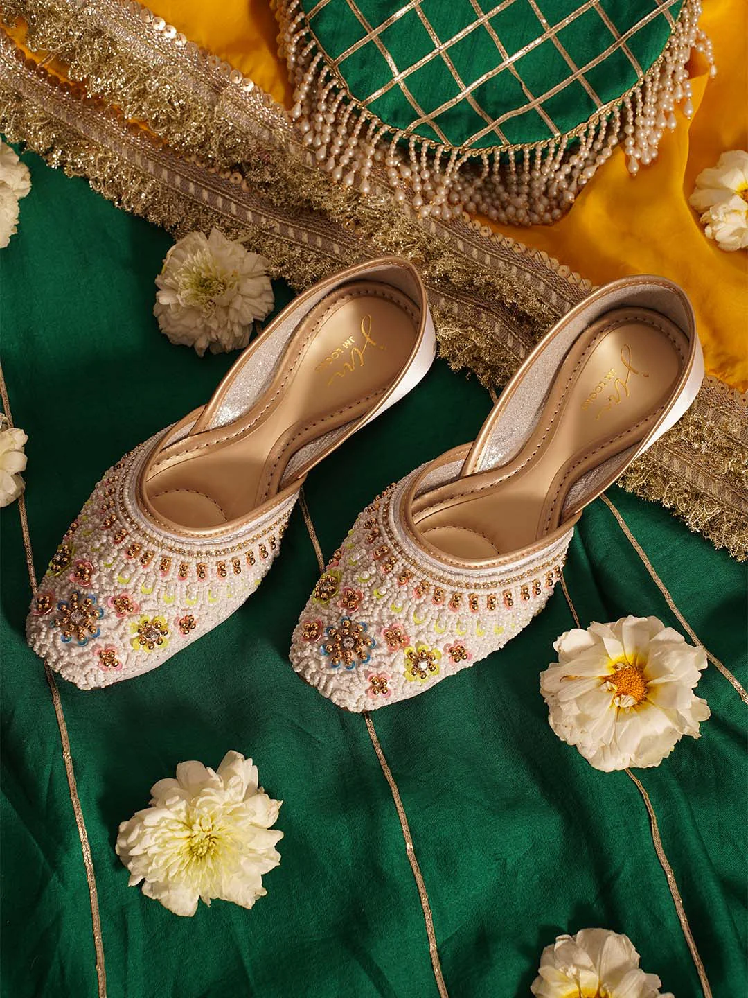 JM Looks Floral Embroidered Beaded Jutti - Image 2