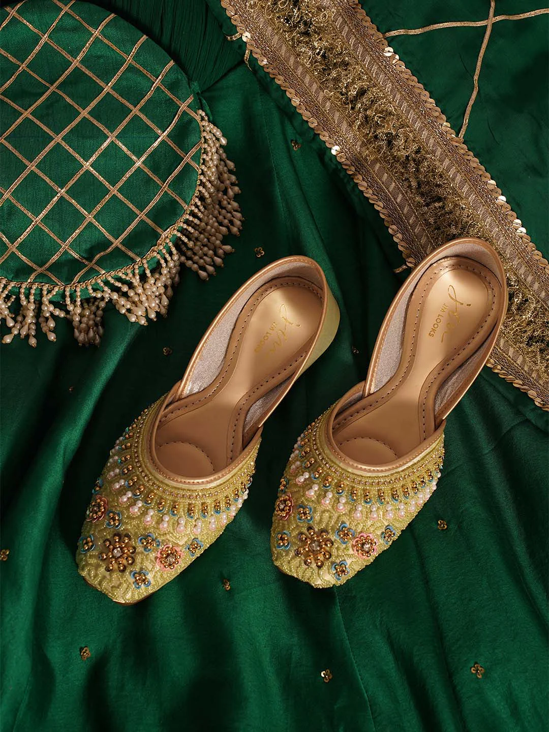 JM Looks Floral Embroidered Beaded Jutti - Image 3