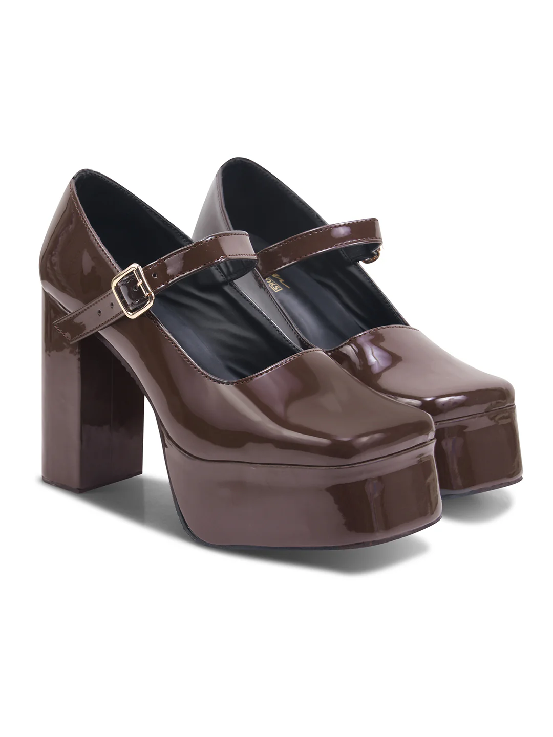 High-Rise Gloss Platform Heels with Retro Strap Design - Image 11