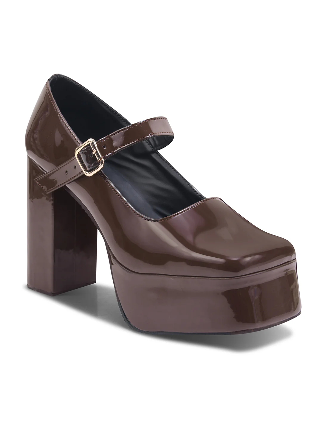 High-Rise Gloss Platform Heels with Retro Strap Design - Image 12