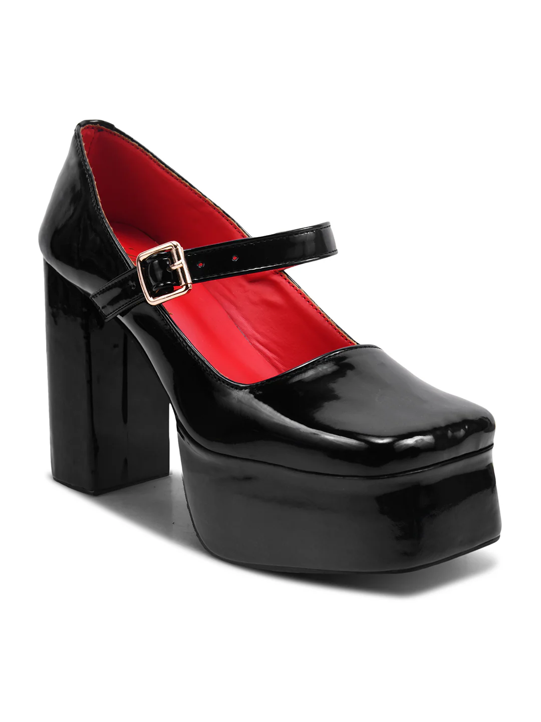 High-Rise Gloss Platform Heels with Retro Strap Design - Image 6