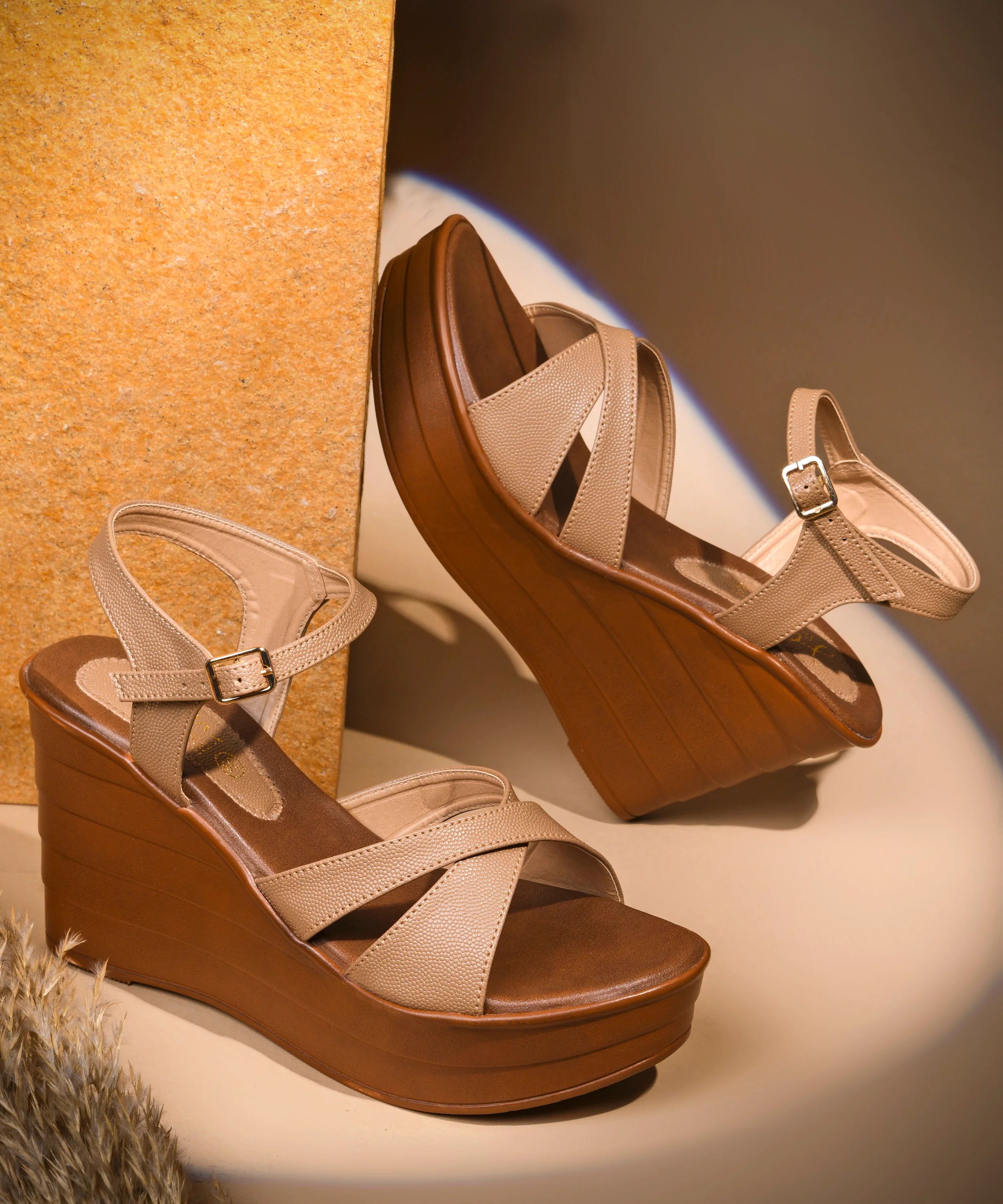 High Wedge Sandals with Crisscross Straps - Image 16