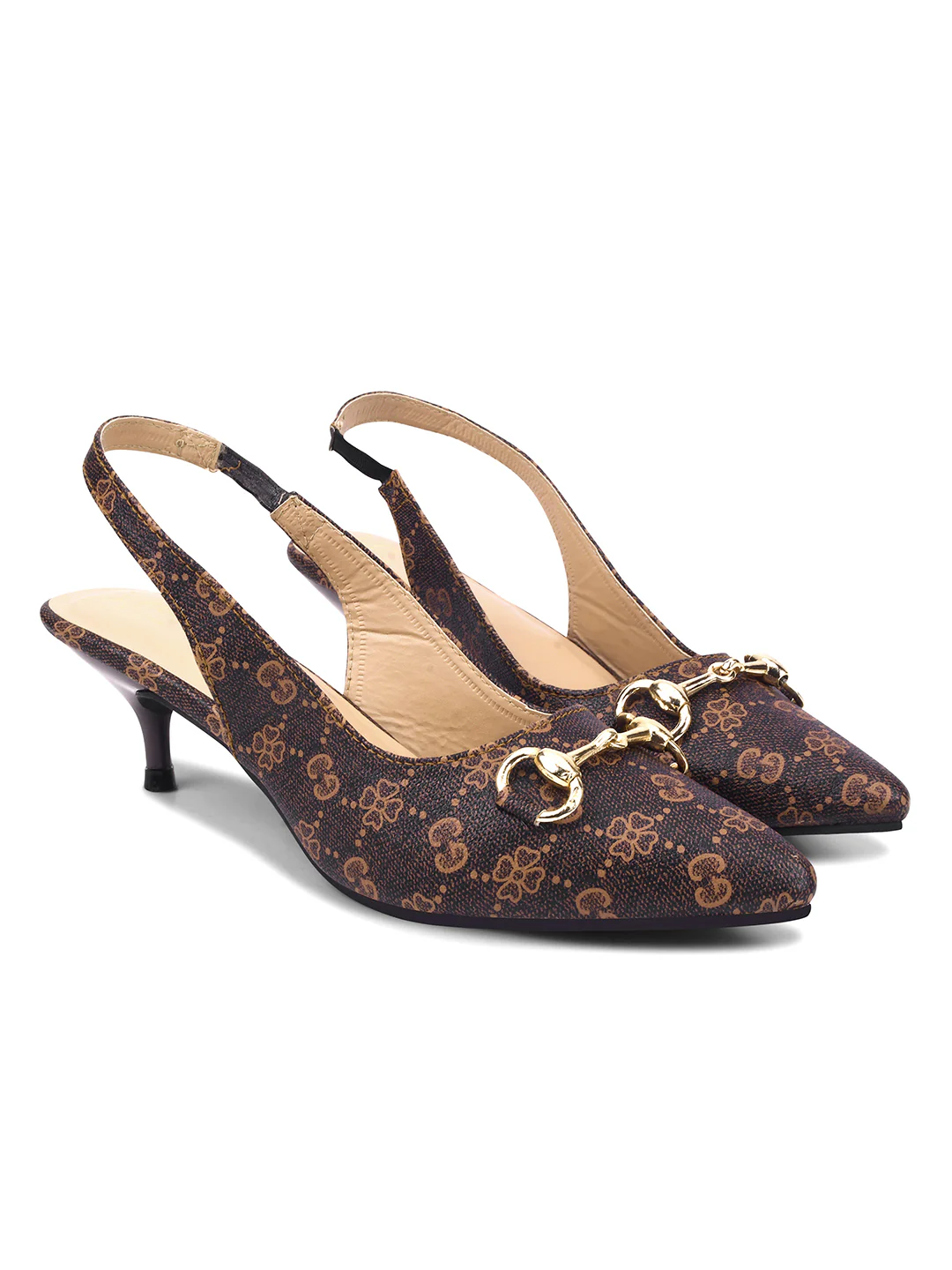 Horsebit Detail Kitten Heel Slingback Pumps - Image 11