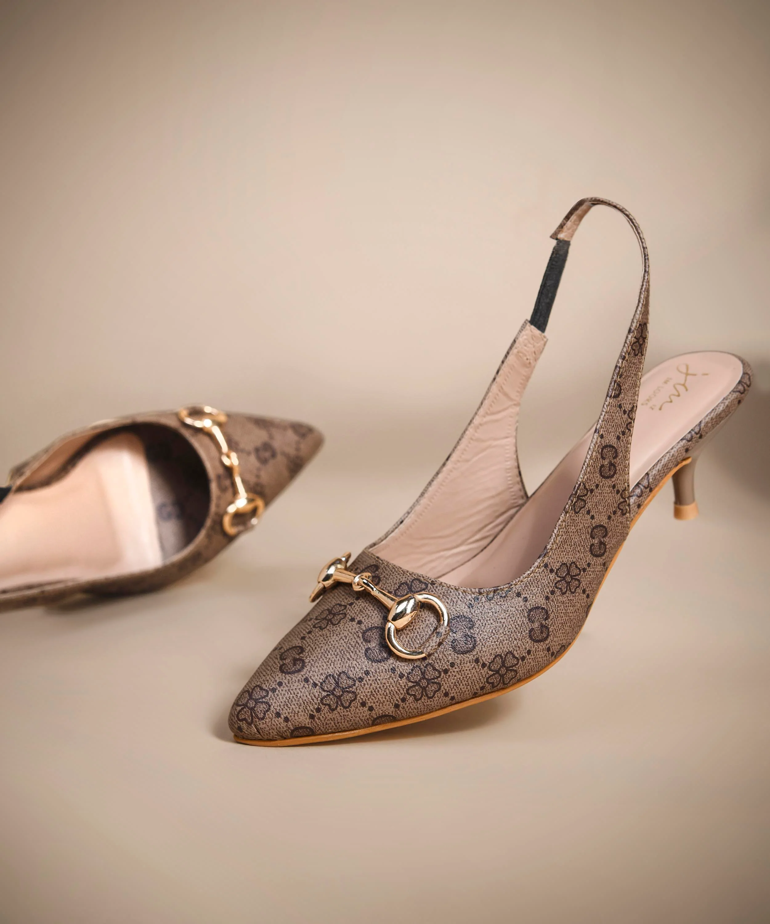 Horsebit Detail Kitten Heel Slingback Pumps - Image 2