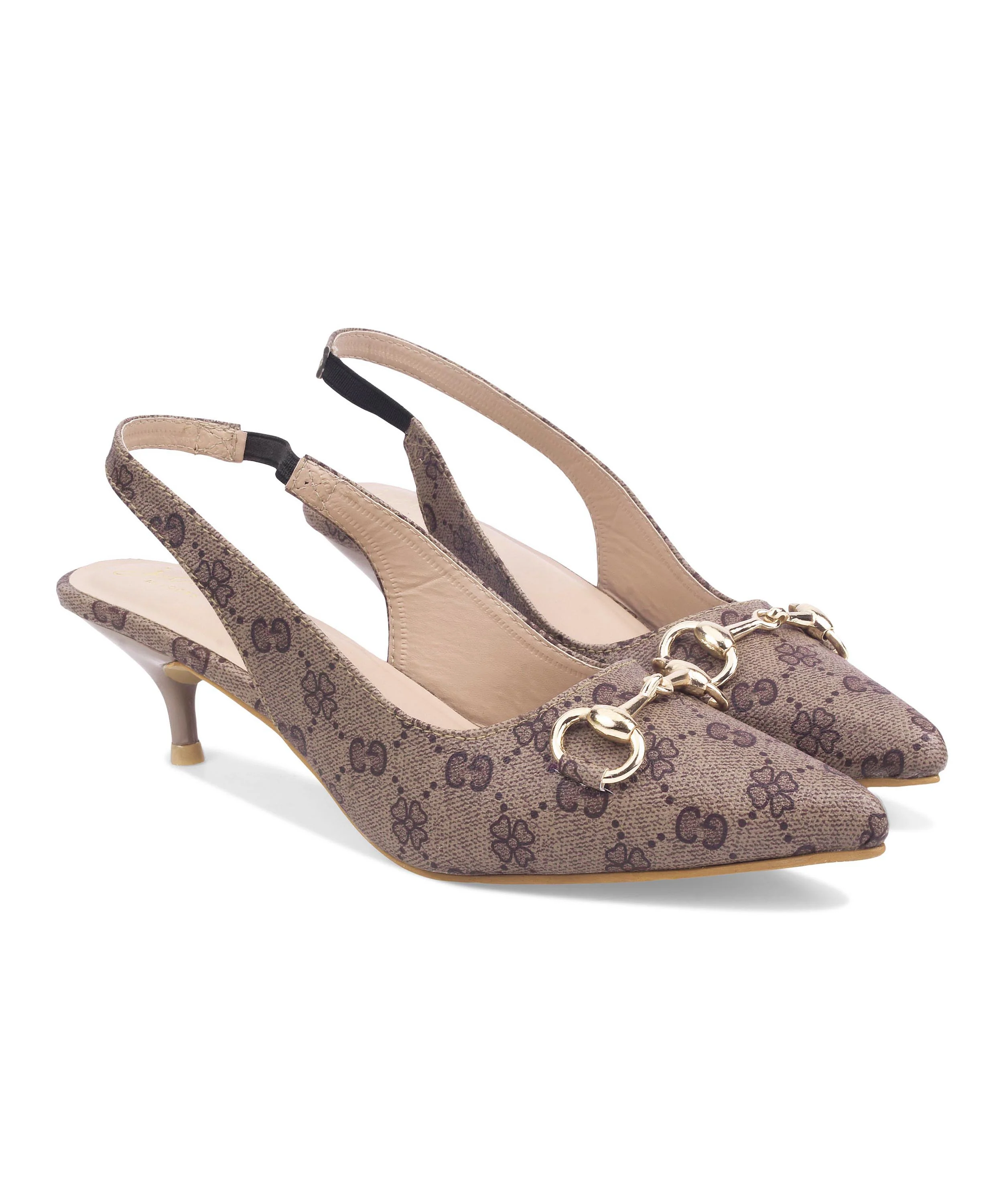 Horsebit Detail Kitten Heel Slingback Pumps - Image 6
