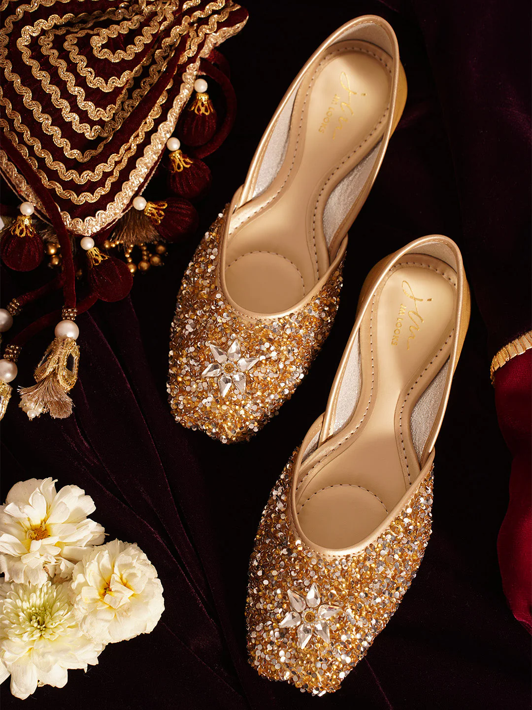 JM Looks Sequin Embellished Floral Jutti
