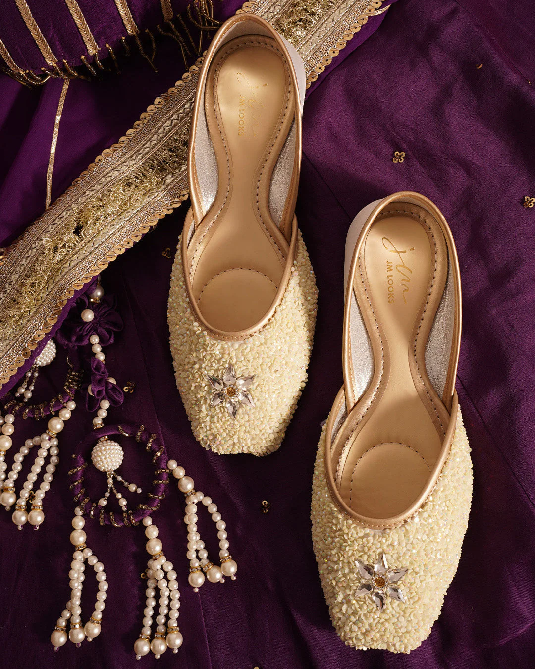 JM Looks Sequin Embellished Floral Jutti - Image 13