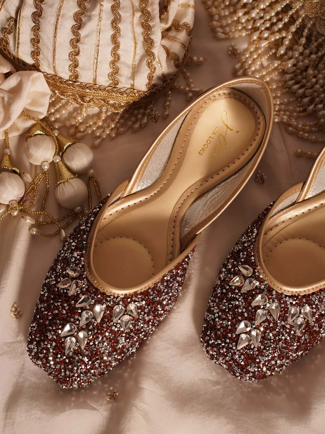JM Looks Stone Studded Sequin Jutti