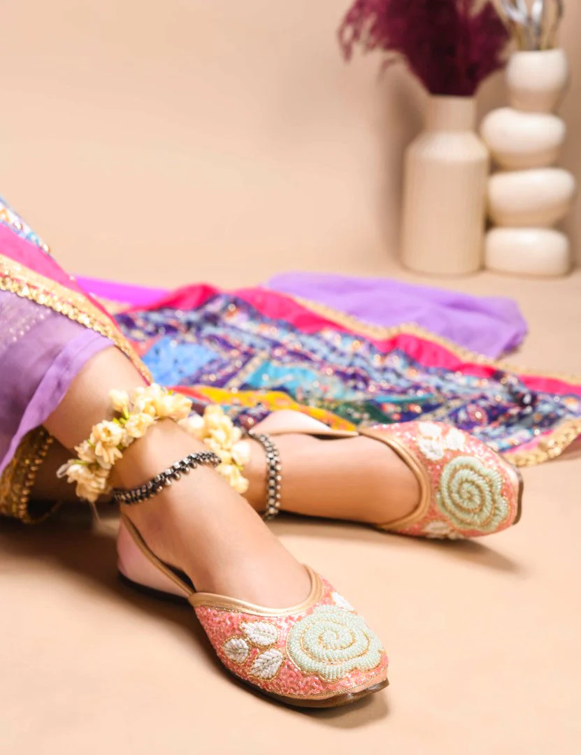 Jm Looks Floral Beaded Juttis for Women - Image 2