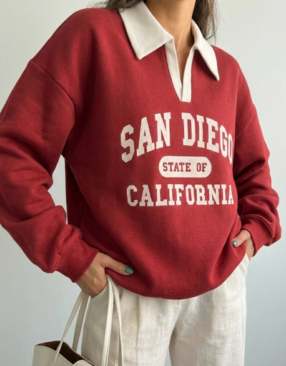 Knit Long Sleeve Polo Sweatshirt
