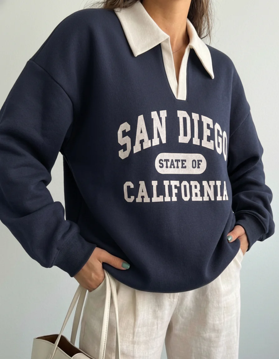 Knit Long Sleeve Polo Sweatshirt - Image 11