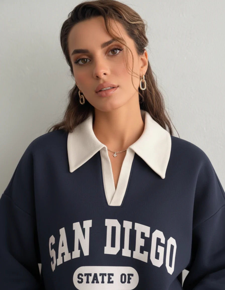 Knit Long Sleeve Polo Sweatshirt - Image 12