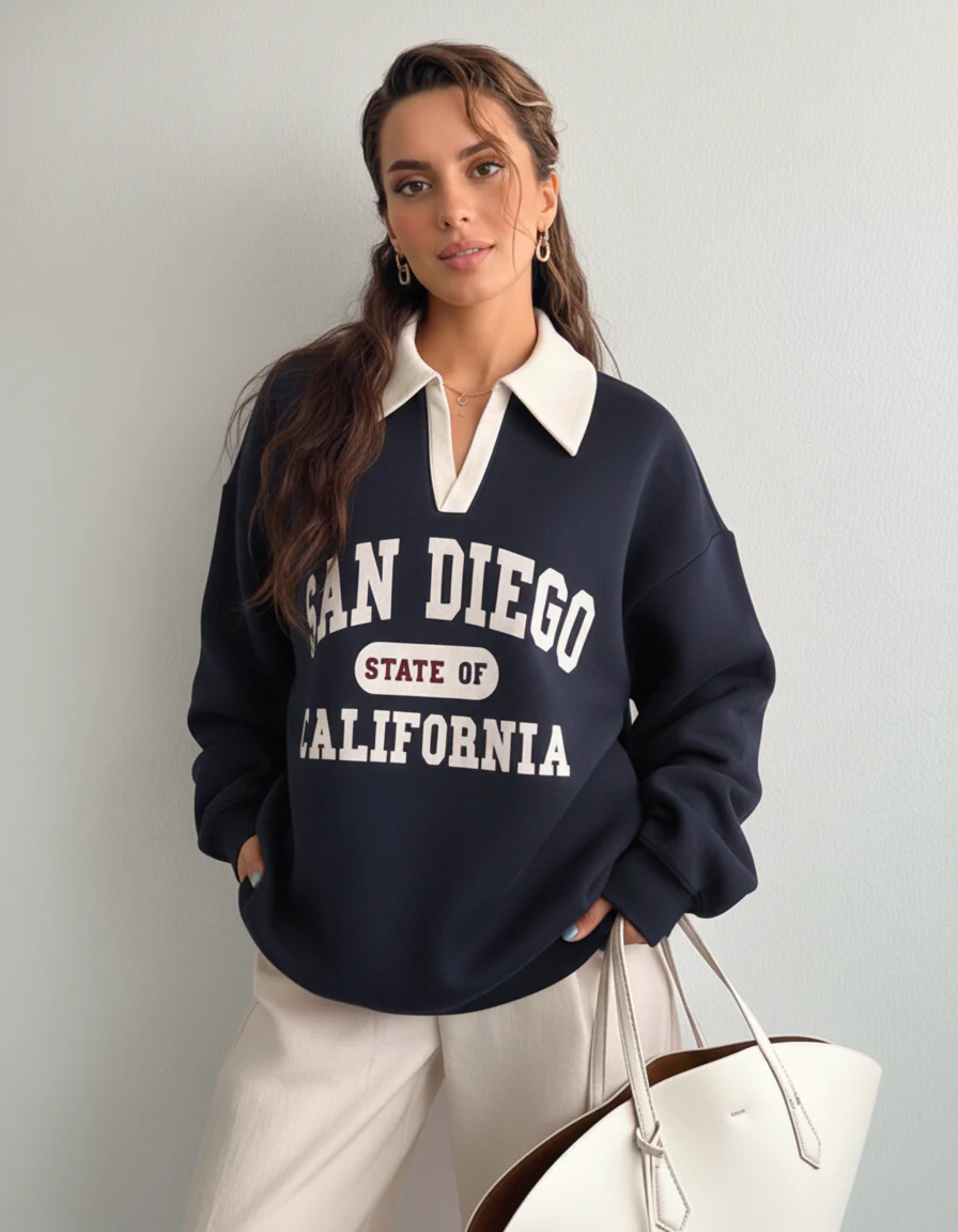 Knit Long Sleeve Polo Sweatshirt - Image 13