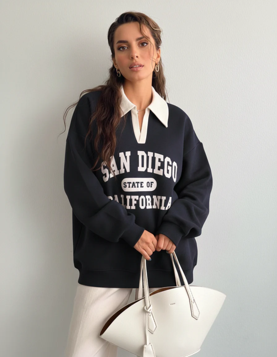 Knit Long Sleeve Polo Sweatshirt - Image 14