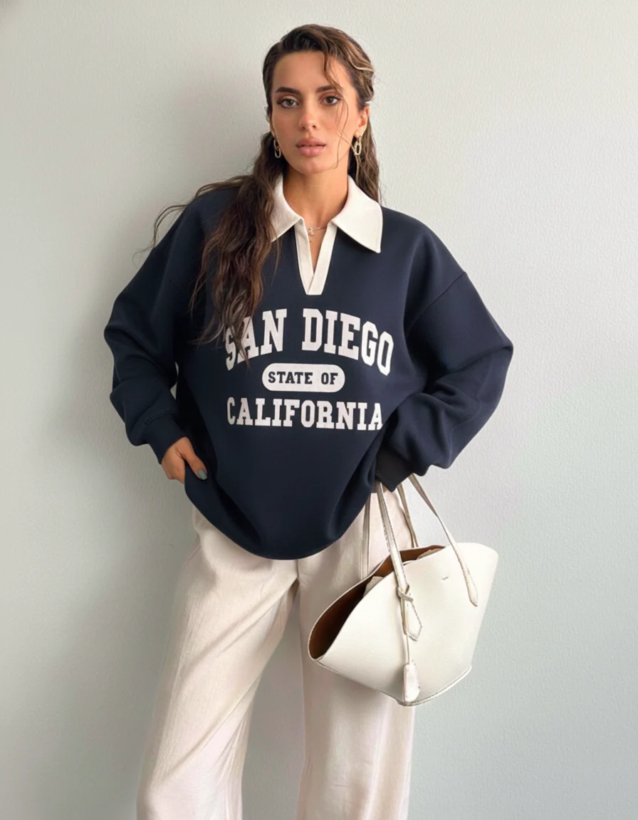 Knit Long Sleeve Polo Sweatshirt - Image 15