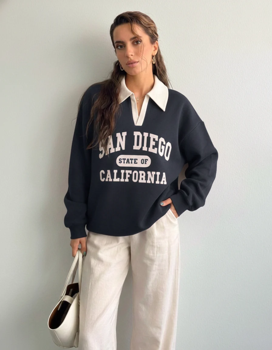 Knit Long Sleeve Polo Sweatshirt - Image 16