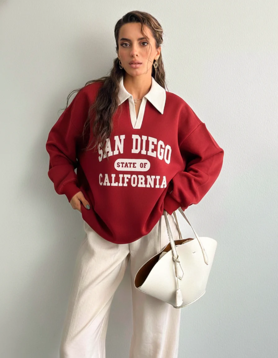 Knit Long Sleeve Polo Sweatshirt - Image 2