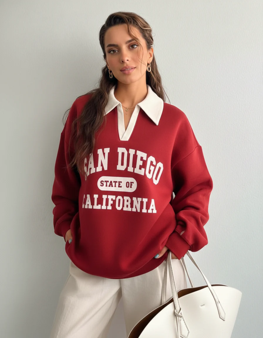 Knit Long Sleeve Polo Sweatshirt - Image 6
