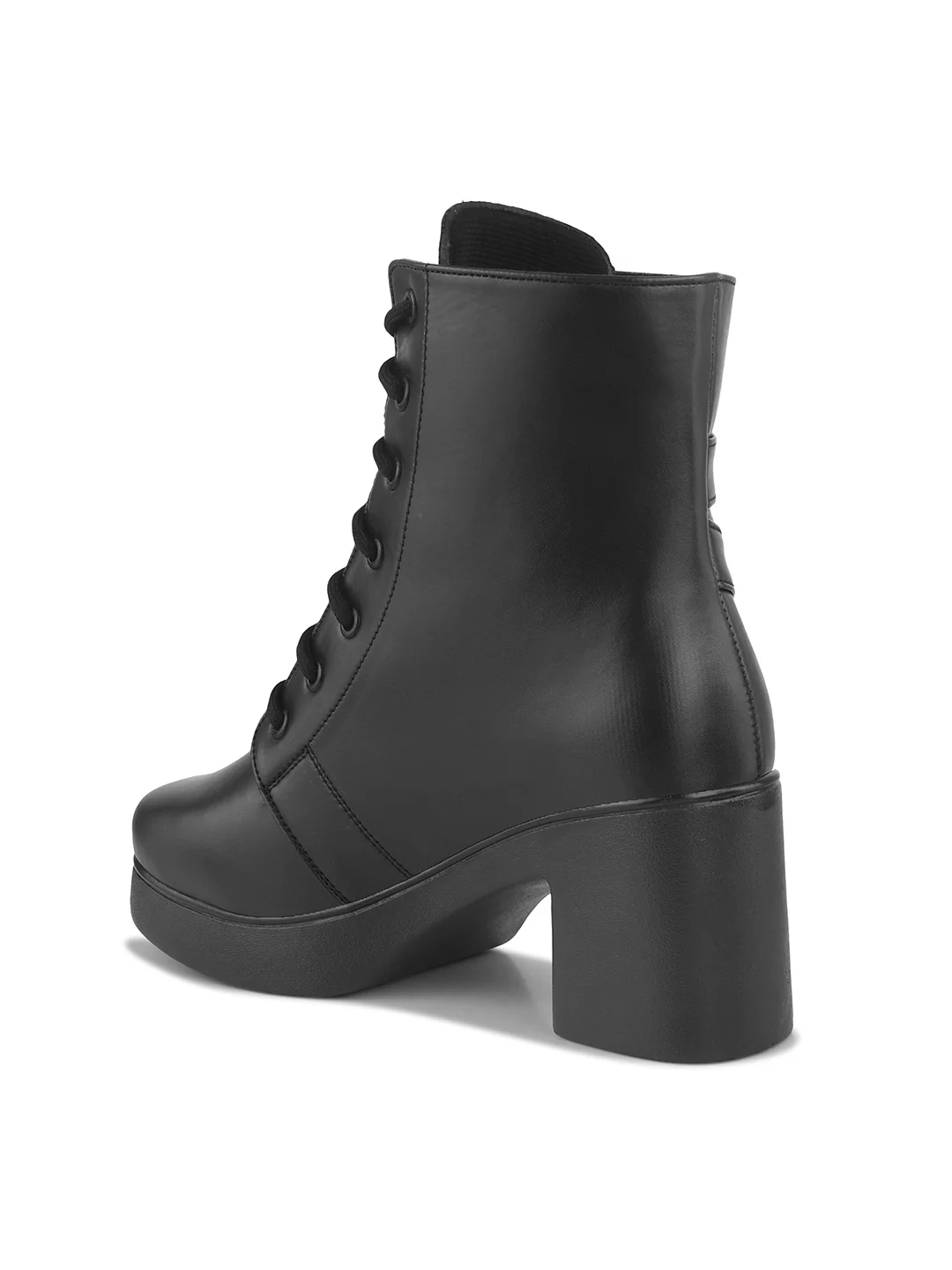 Lace-Up Block Heel Ankle Boots with Side Buckle - Image 7