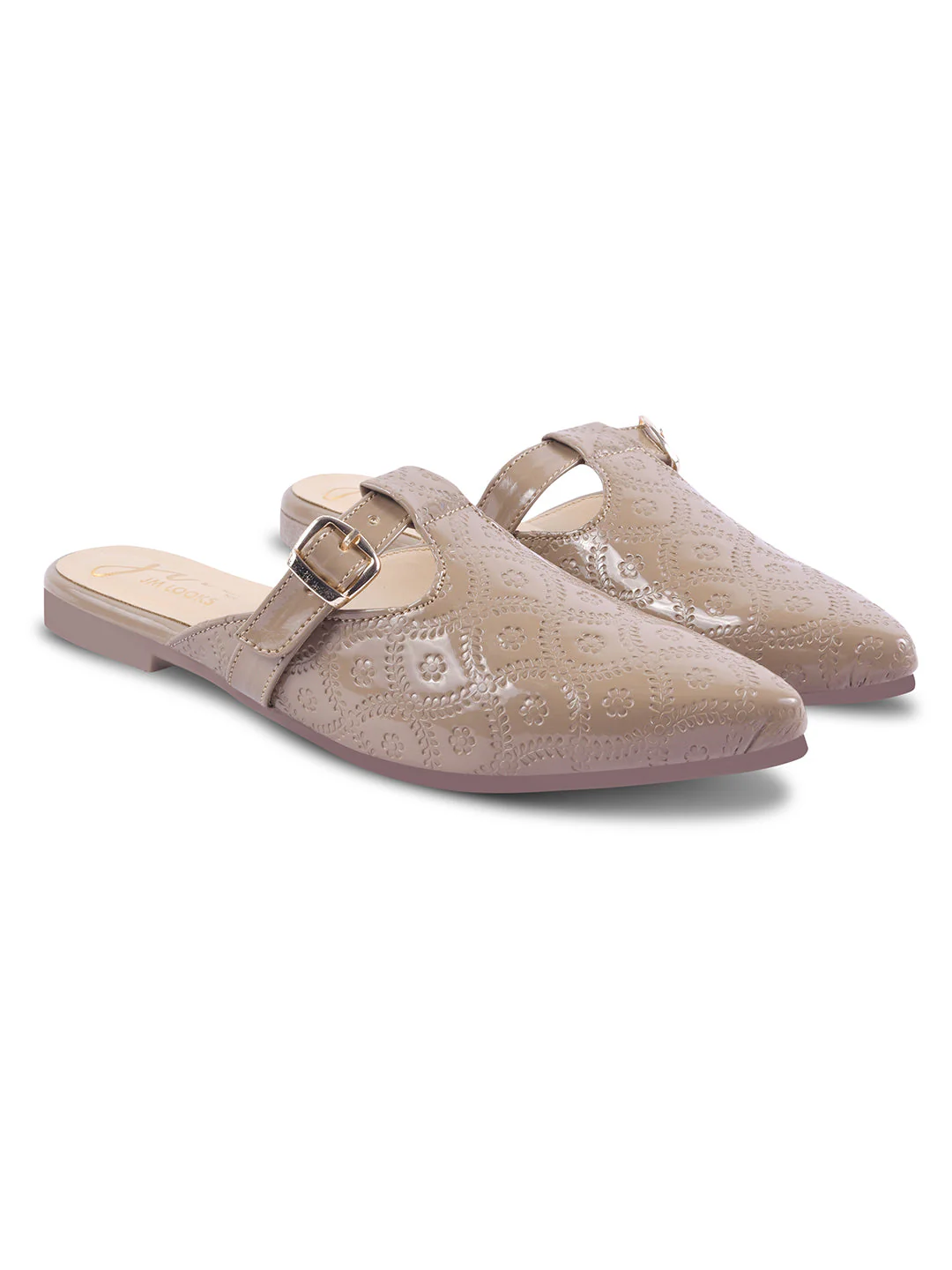 JM Looks Women's Embossed Pointed Mules with Buckle - Image 11